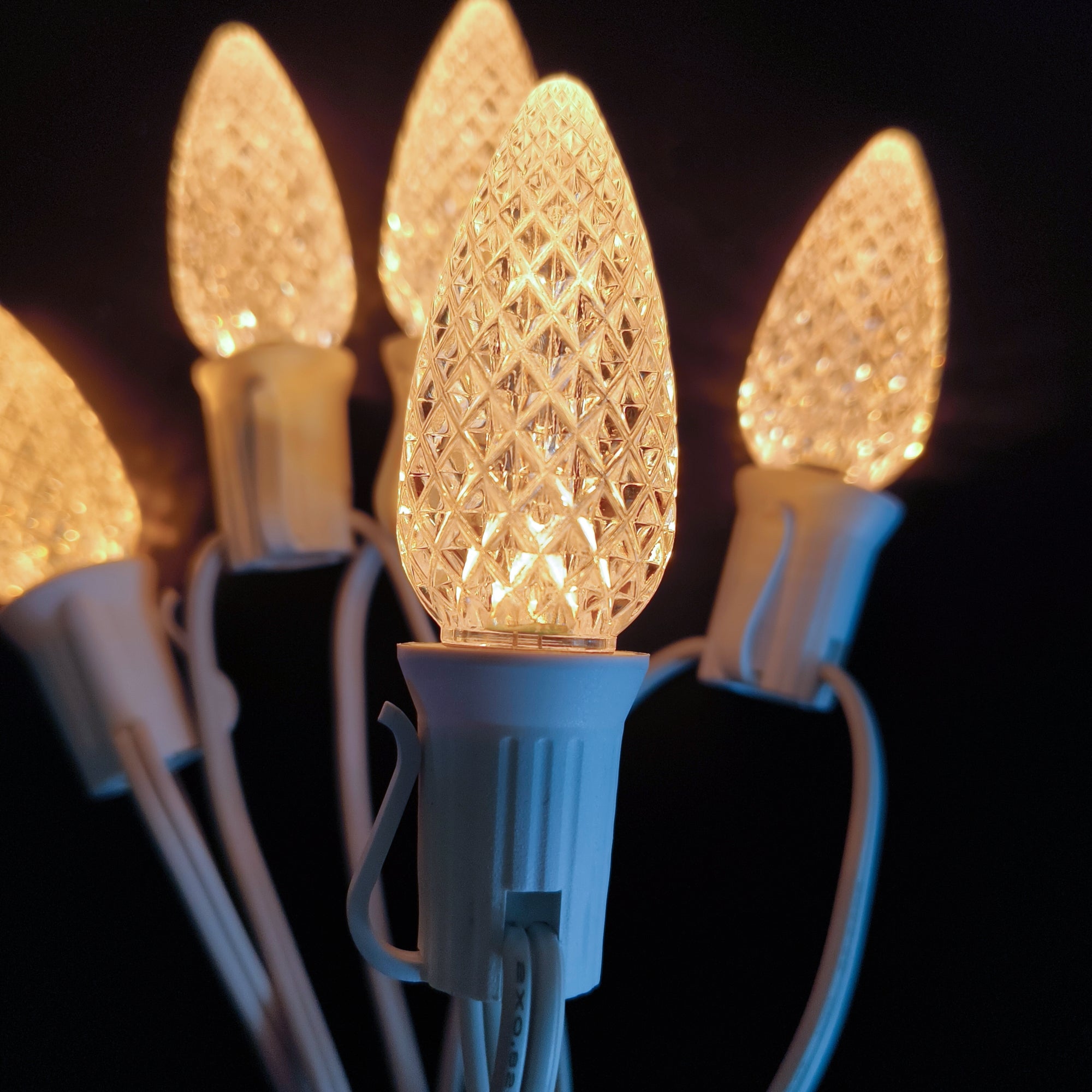 Commercial Grade Warm White C9 LED Christmas Lights 25Ft 25 Bulbs on White Wire