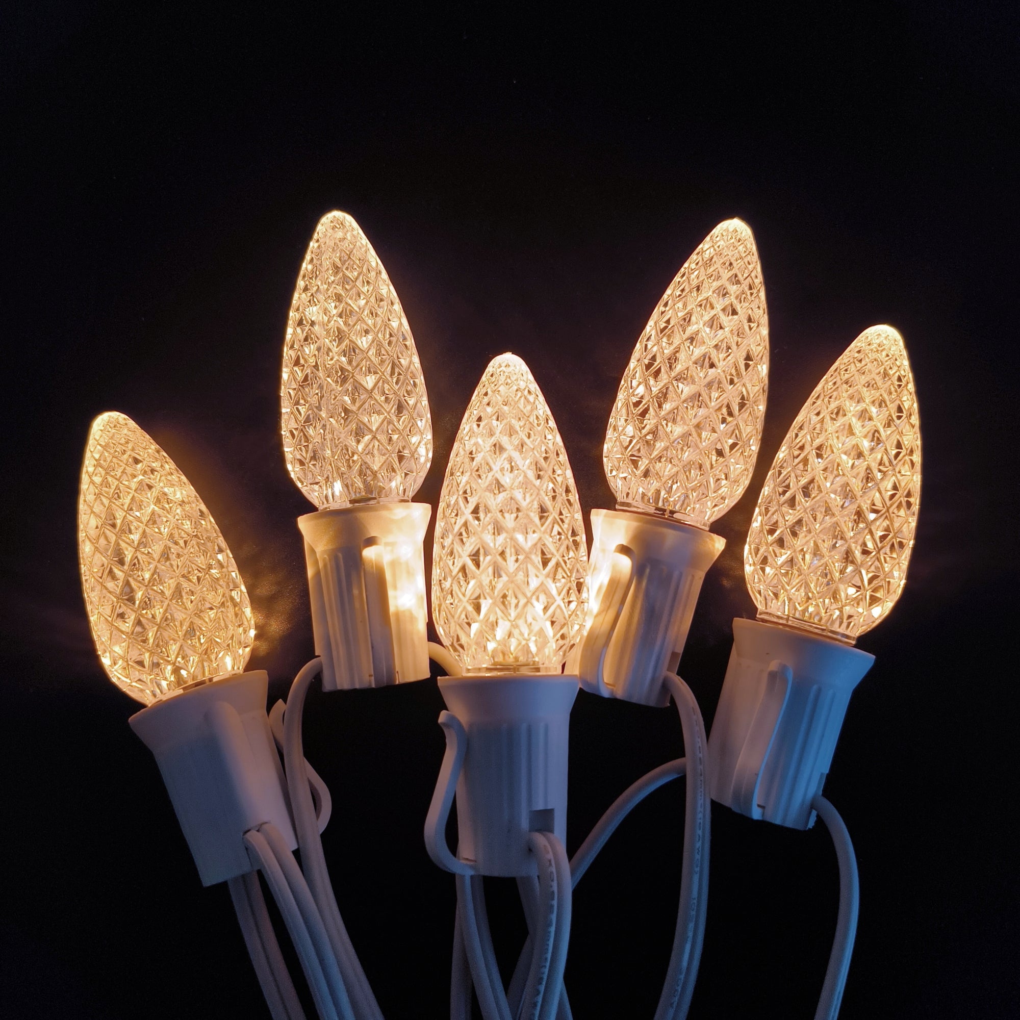 Commercial Grade Warm White C9 LED Christmas Lights 25Ft 25 Bulbs on White Wire