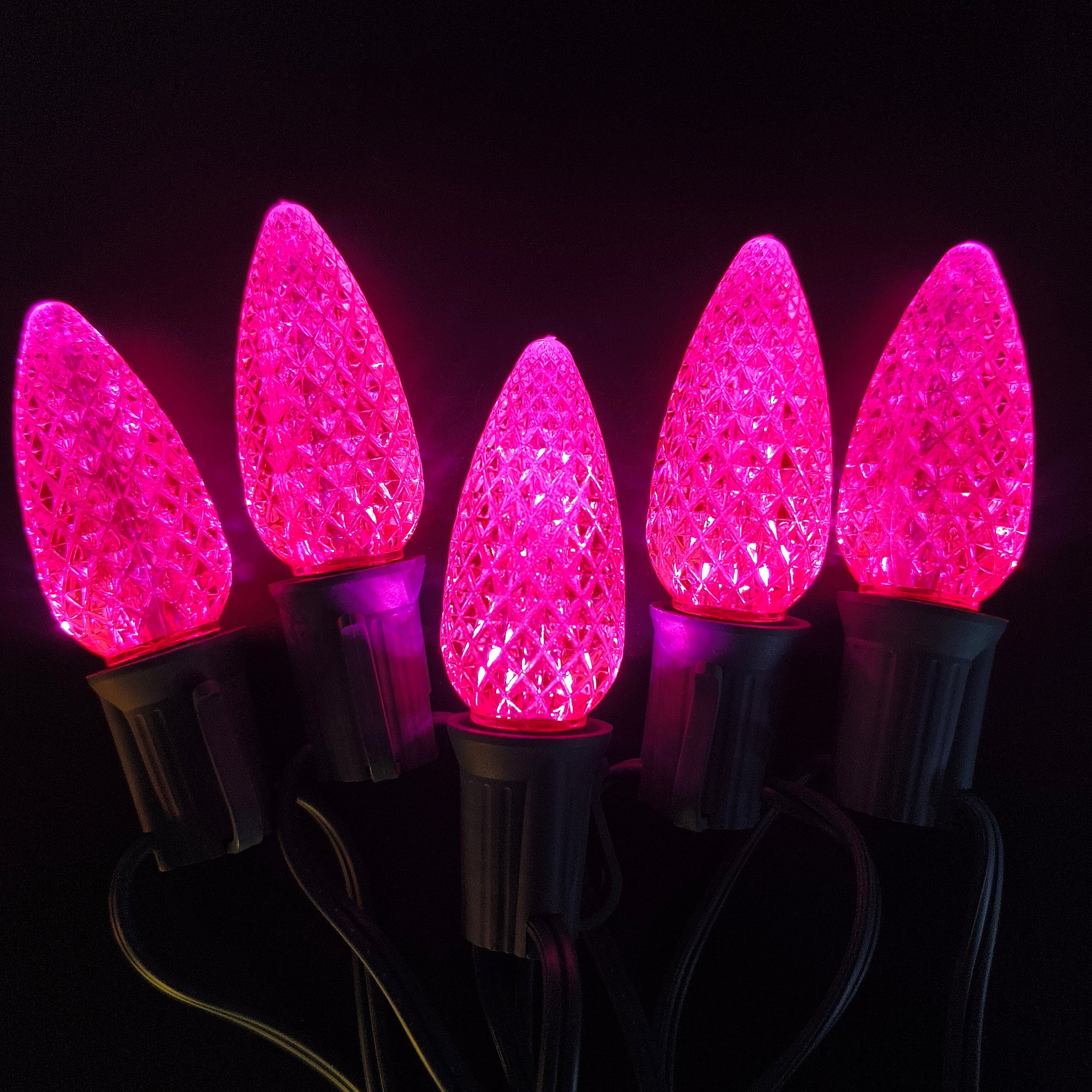 Commercial Grade Pink C9 LED Christmas Lights 25Ft 25 Bulbs on Green Wire