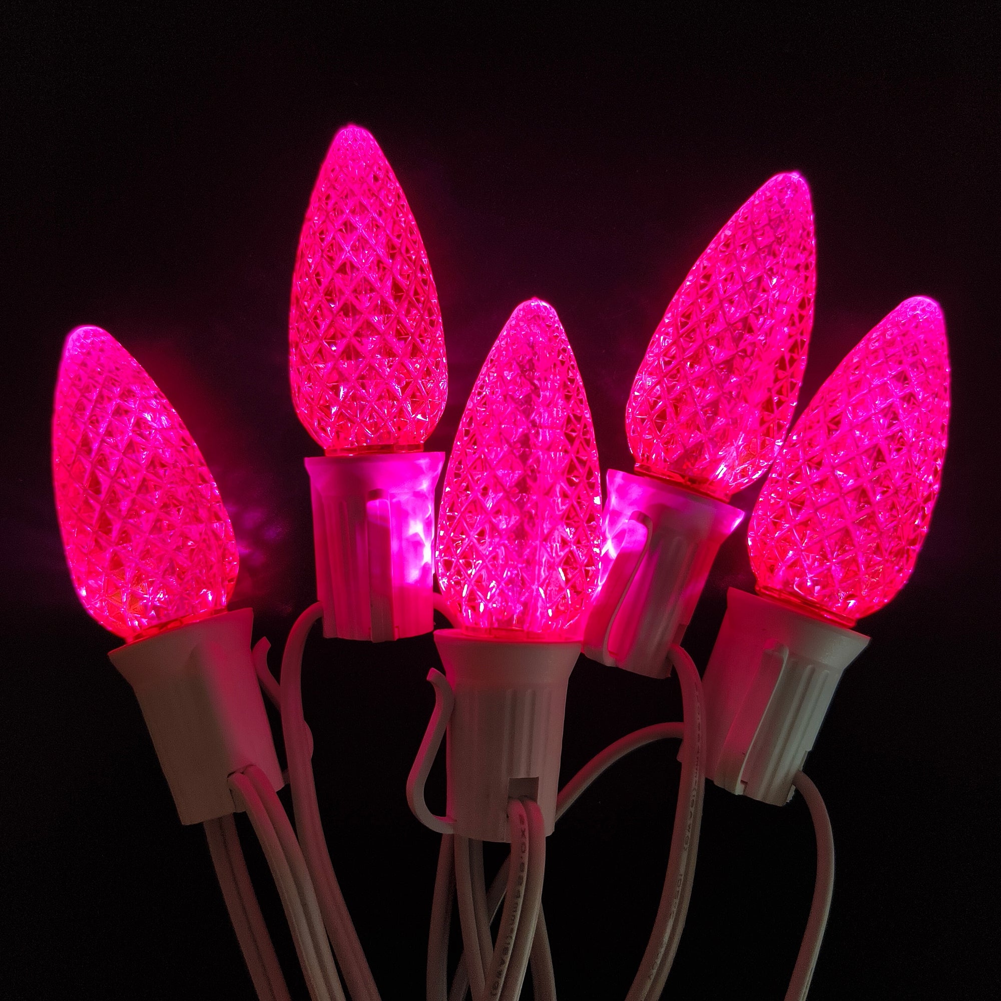 Commercial Grade Pink C9 LED Christmas Lights 25Ft 25 Bulbs on White Wire