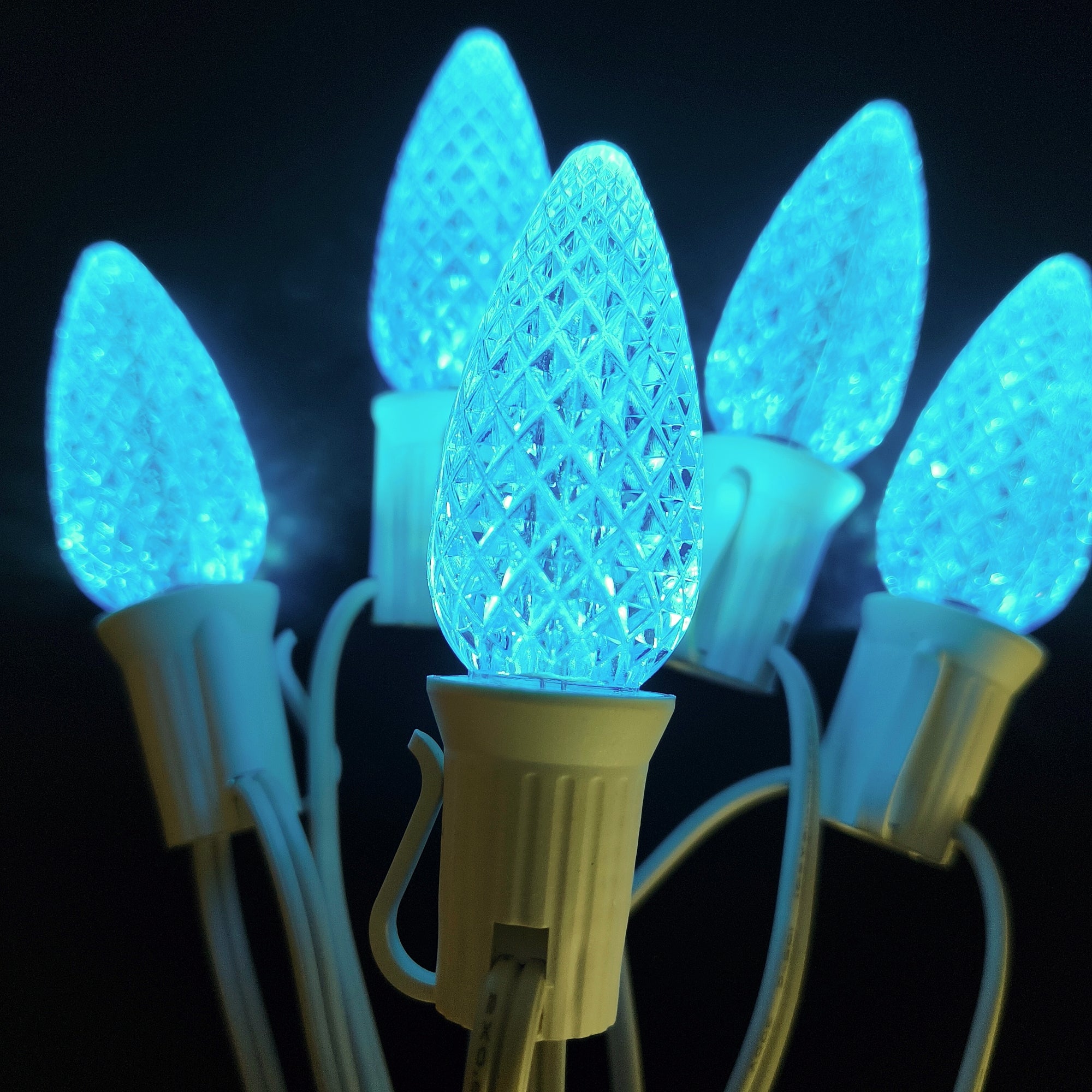 Commercial Grade Teal C9 LED Christmas Lights 25Ft 25 Bulbs on White Wire