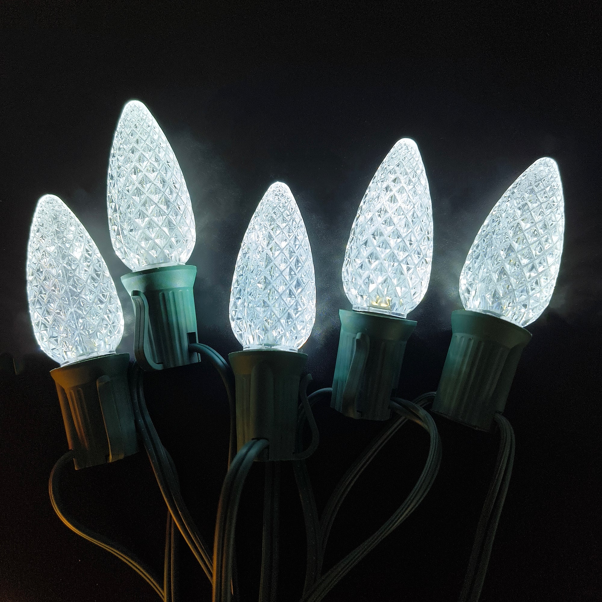 Commercial Grade White C9 LED Christmas Lights 25Ft 25 Bulbs on Green Wire