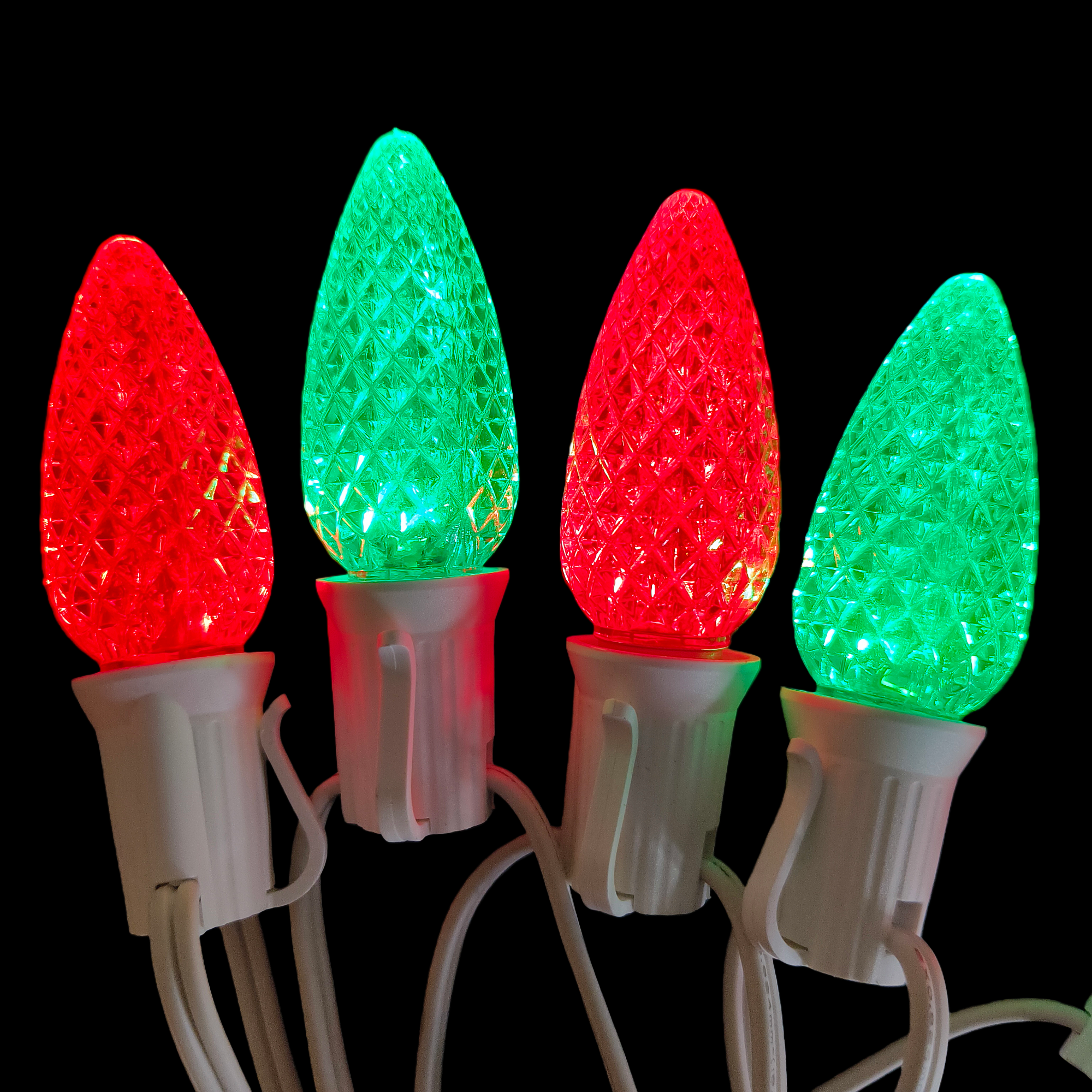 Commercial Grade Red Green C9 LED Christmas Lights 25Ft 25 Bulbs on White Wire