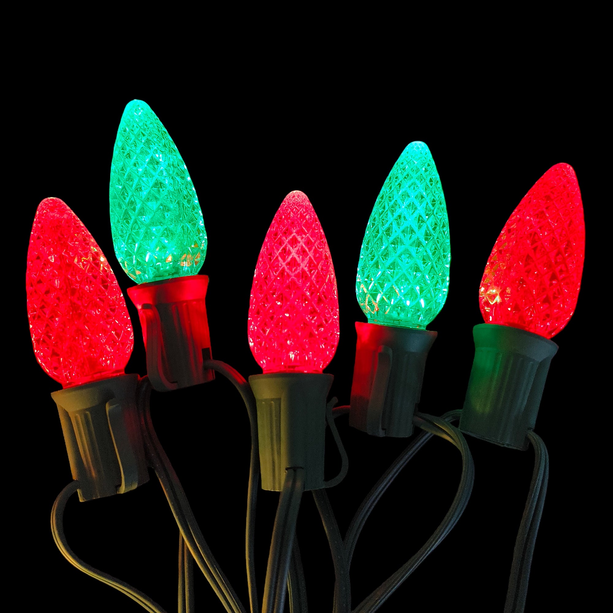 Commercial Grade Red Green C9 LED Christmas Lights 25Ft 25 Bulbs on Green Wire