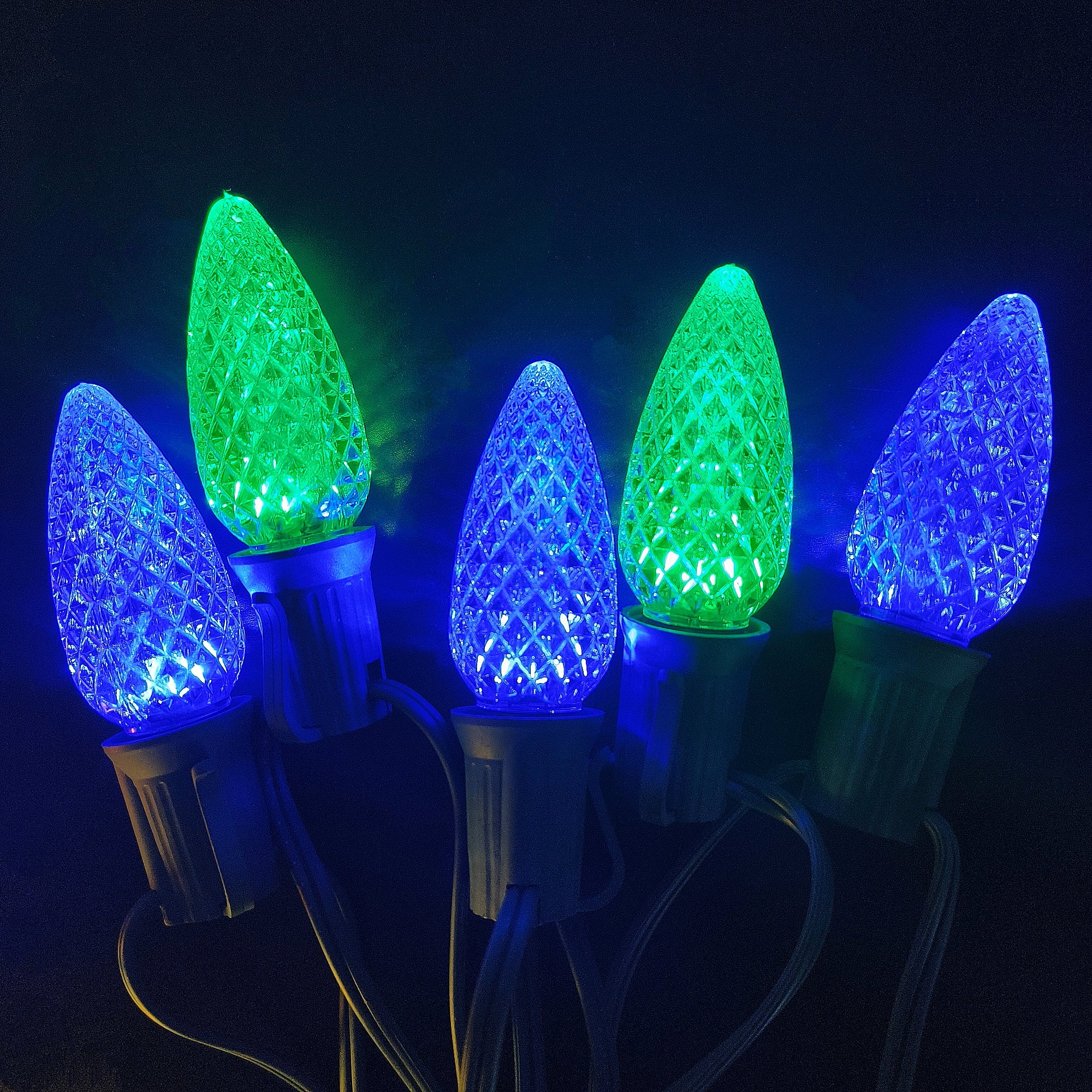 Commercial Grade Blue Green C9 LED Christmas Lights 25Ft 25 Bulbs on Green Wire