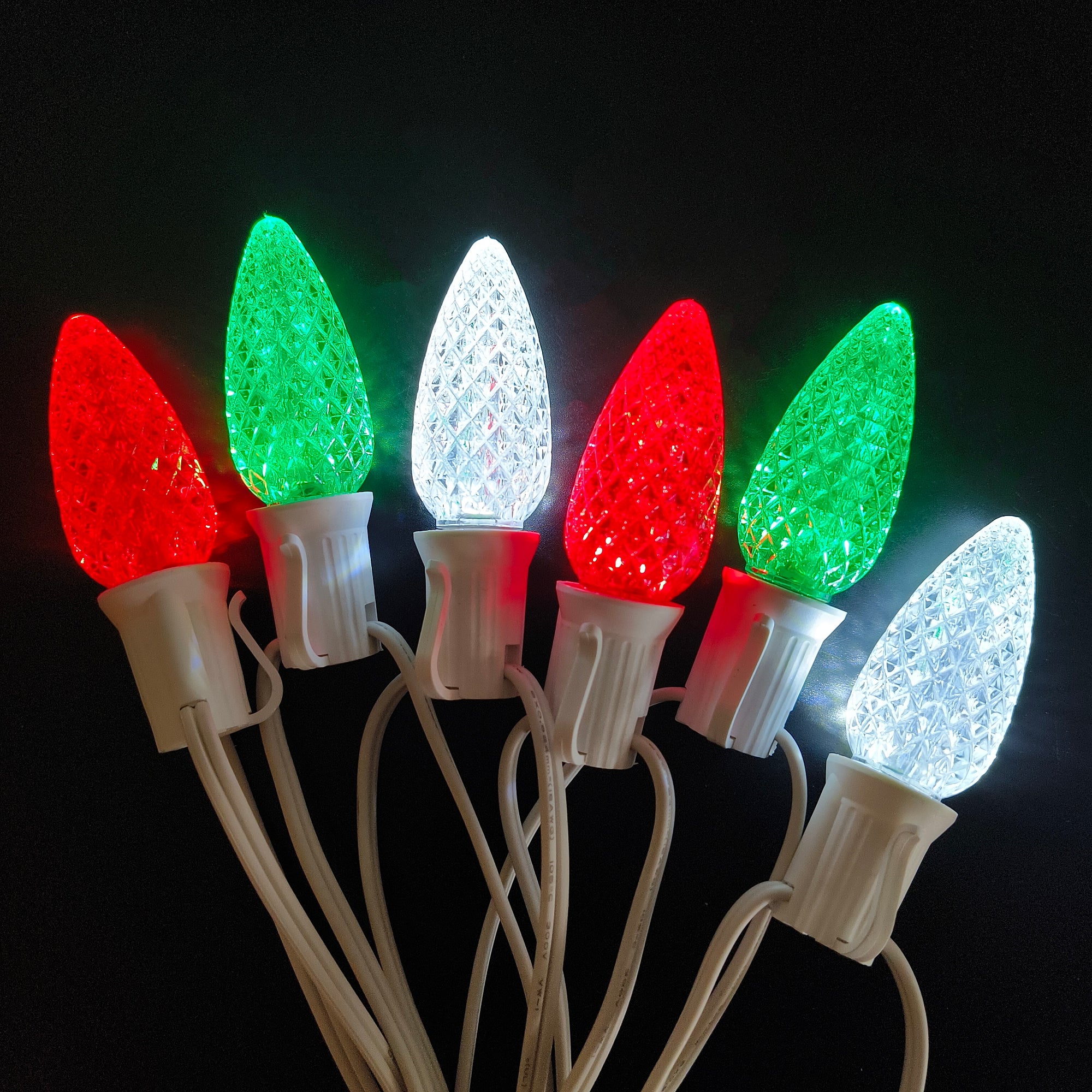 Commercial Grade Red Green White C9 LED Christmas Lights 25Ft 25 Bulbs on White Wire