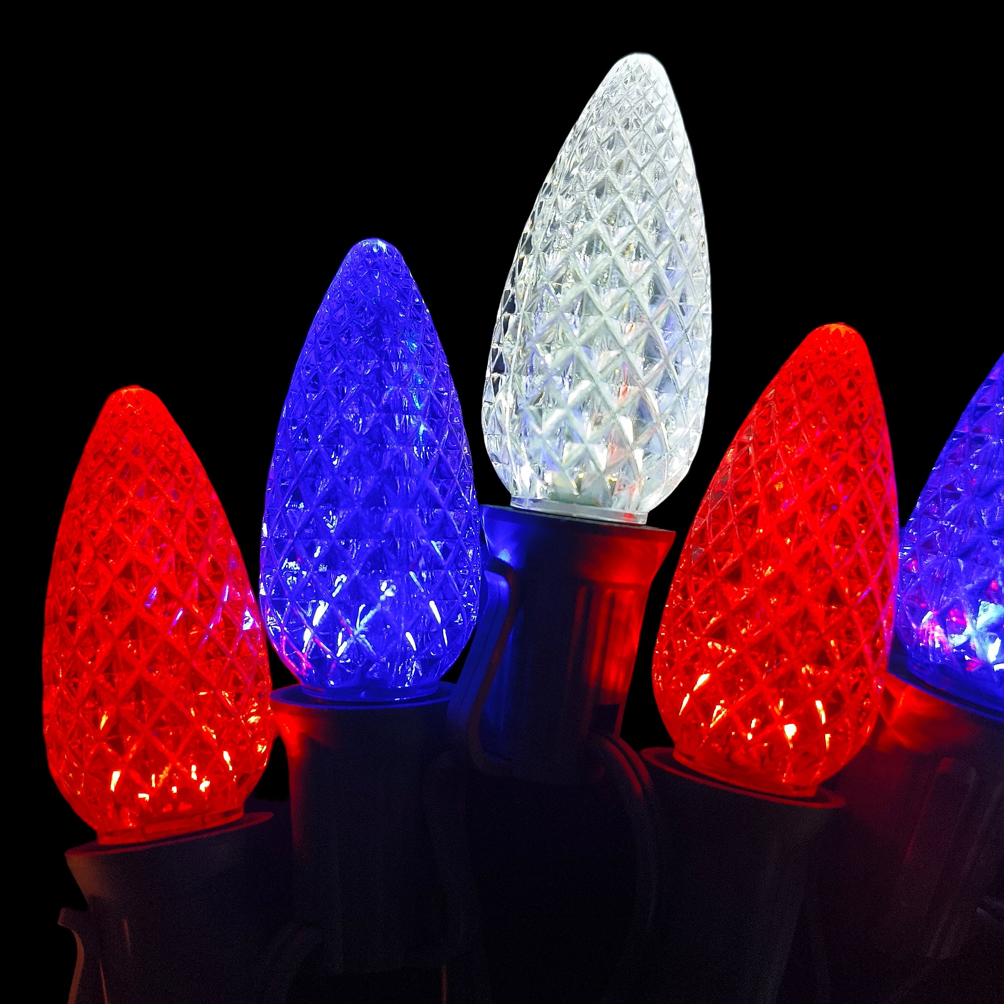 Commercial Grade Red Blue White C9 LED Christmas Lights 25Ft 25 Bulbs on Green Wire