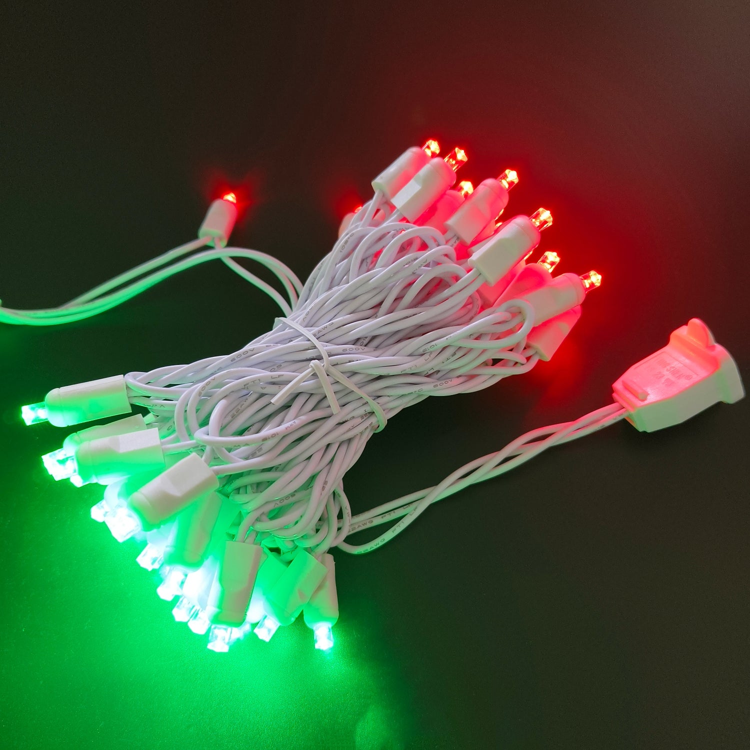 Commercial Grade Red Green 5mm Wide Angle LED Christmas Lights on White Wire