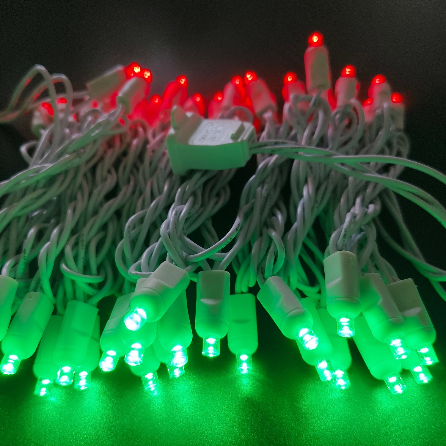 Commercial Grade Red Green 5mm Wide Angle LED Christmas Lights on White Wire