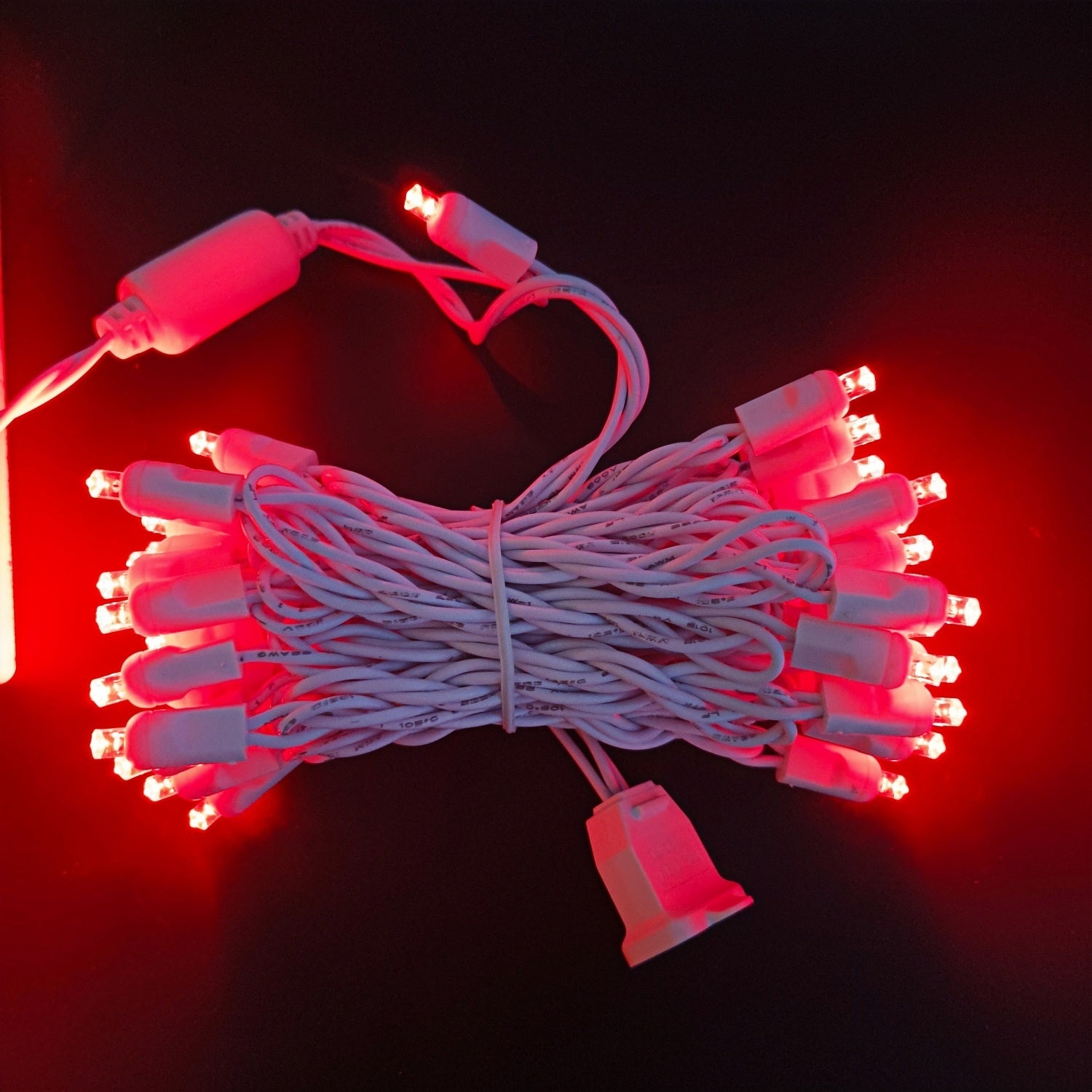 Commercial Grade Red 5mm Wide Angle LED Christmas Lights on White Wire