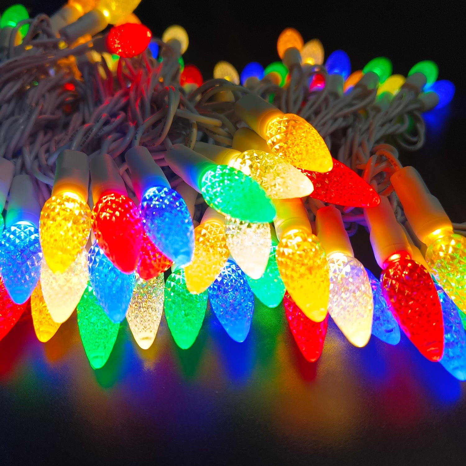 Commercial Grade Multicolor Strawberry LED Christmas Lights on White Wire