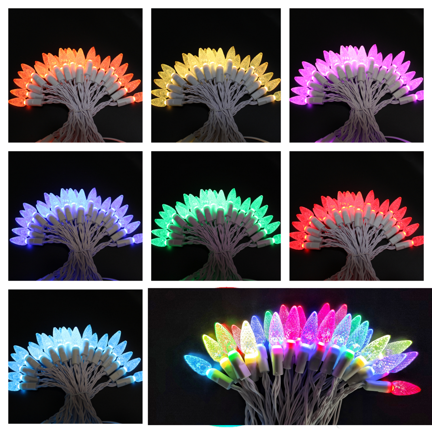 50 Bulbs LED C6 Christmas Lights RGB Color Synchronous Change with Remote Timer, White Wire