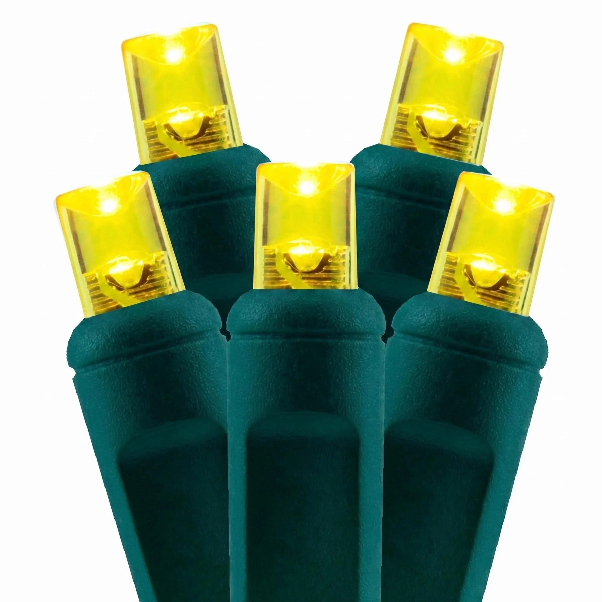 Commercial Grade Yellow 5mm Wide Angle LED Christmas Lights on Green Wire