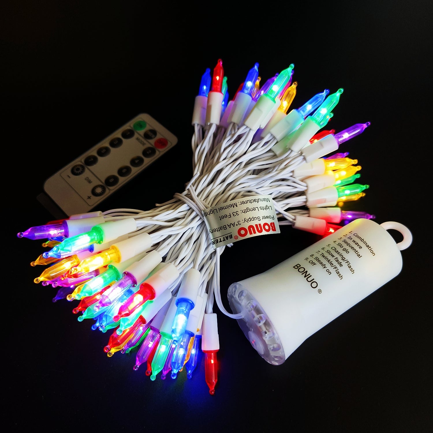 100 LED Battery Operated Mini Christmas Lights Indoor with Remote Timer in Multicolor