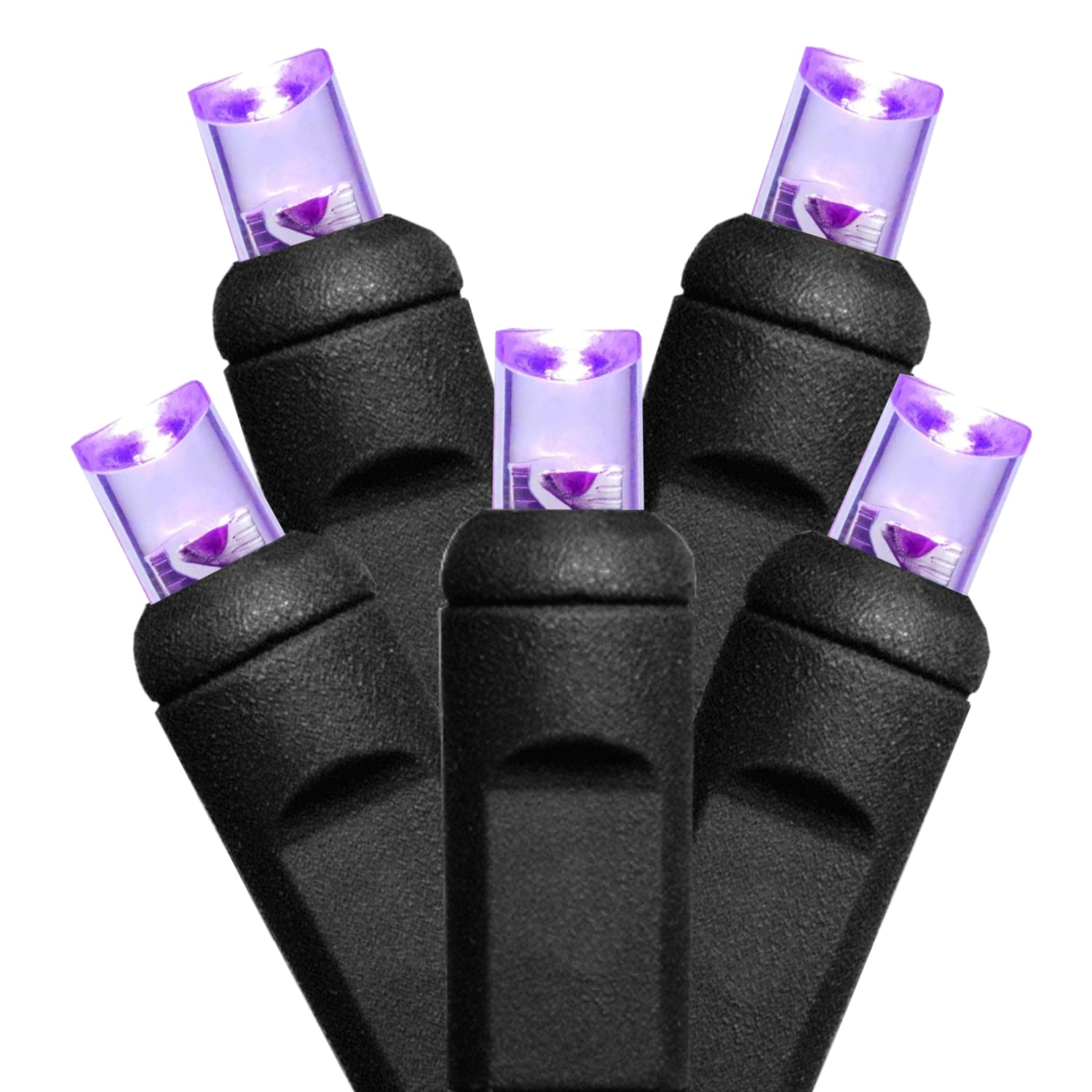 Commercial Grade Purple Mini 5mm LED Halloween String Lights on Black Wire