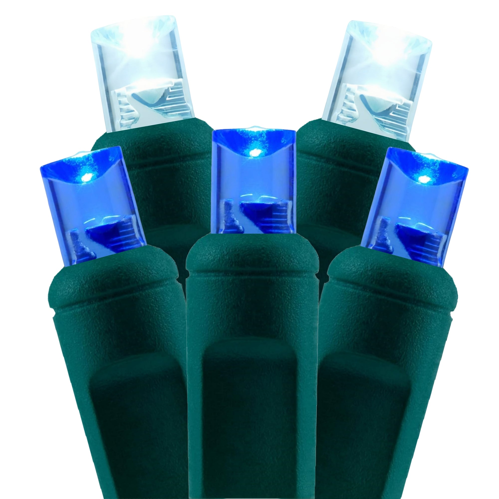 Commercial Grade Blue White 5mm Wide Angle LED Christmas Lights on Green Wire