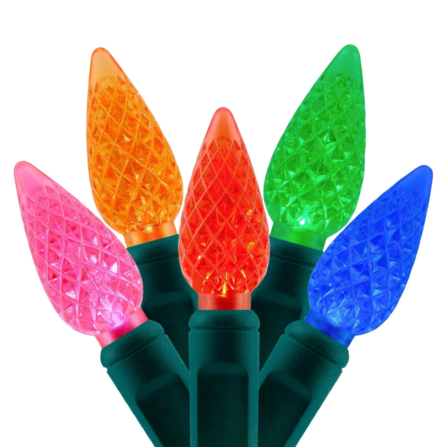 Commercial Grade Multicolor C6 LED Christmas Lights on Green Wire