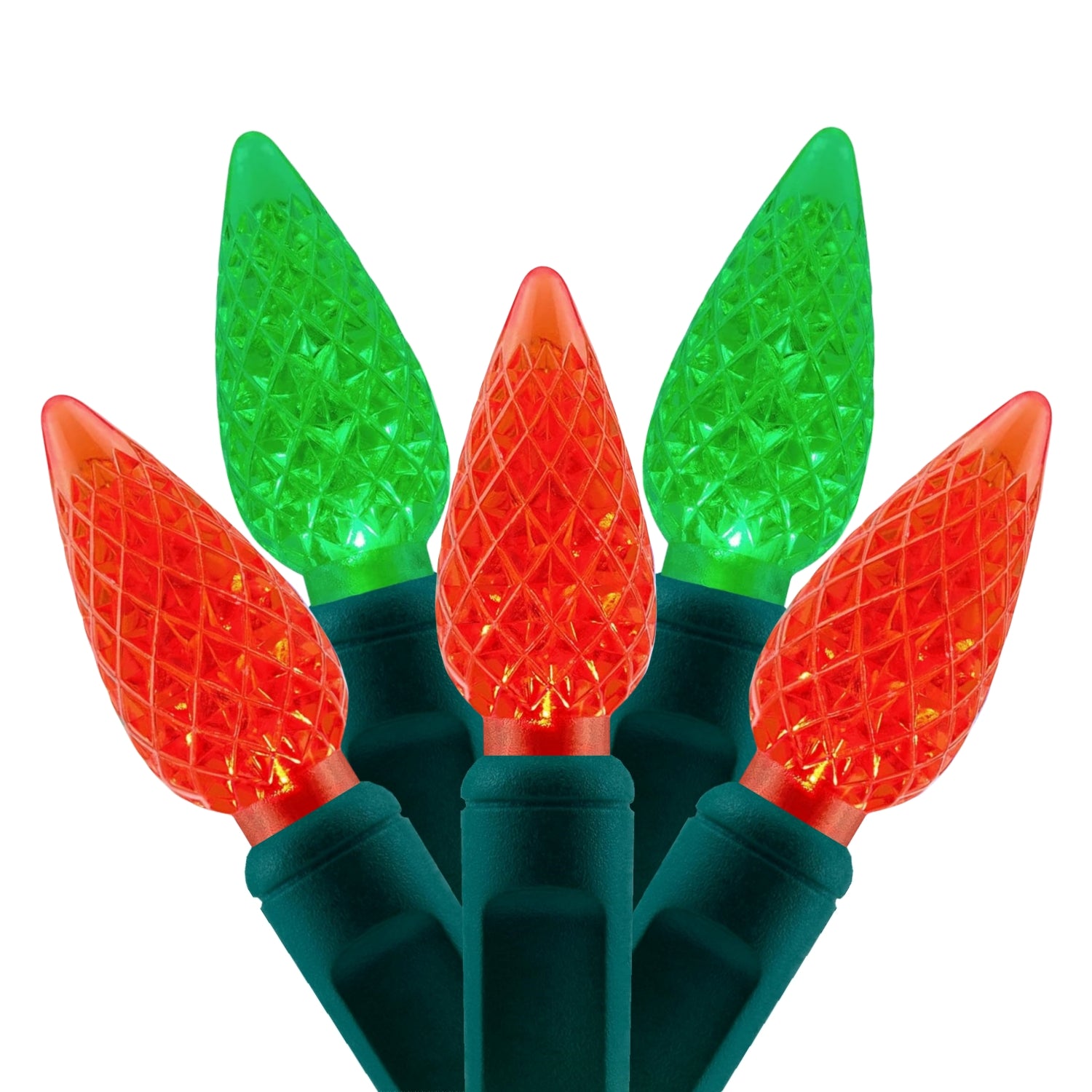 Commercial Grade Red Green C6 LED Christmas Lights on Green Wire