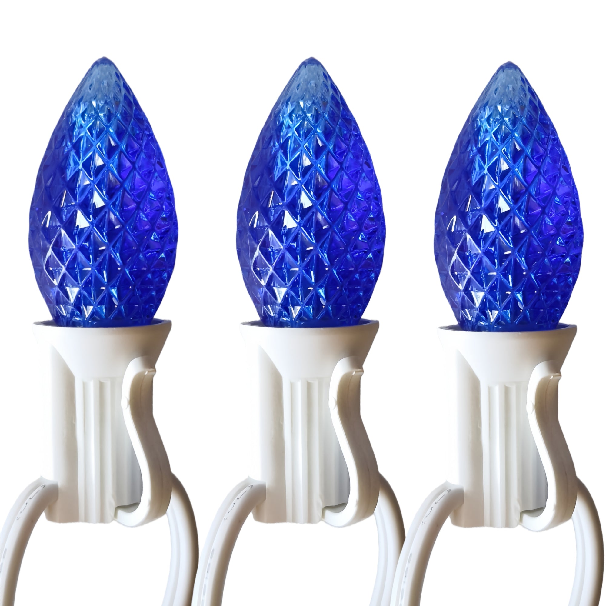 Commercial Grade Blue C7 LED Christmas Lights 25Ft 25 Bulbs on White Wire