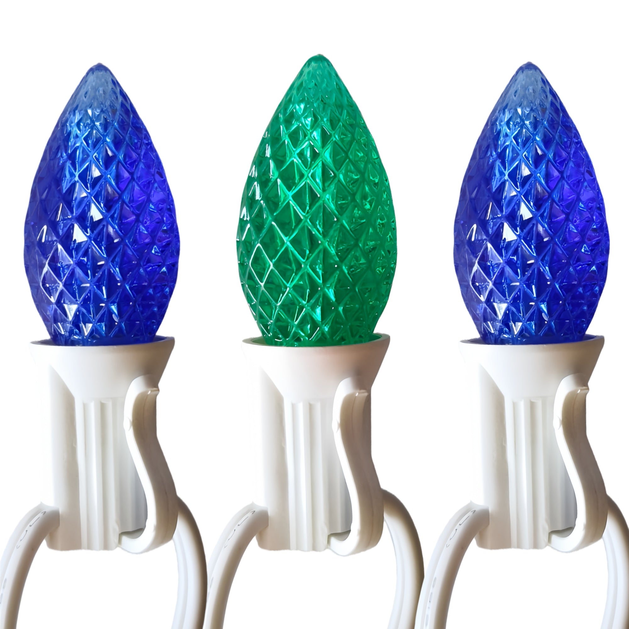 Commercial Grade Blue Green C7 LED Christmas Lights 25Ft 25 Bulbs on White Wire