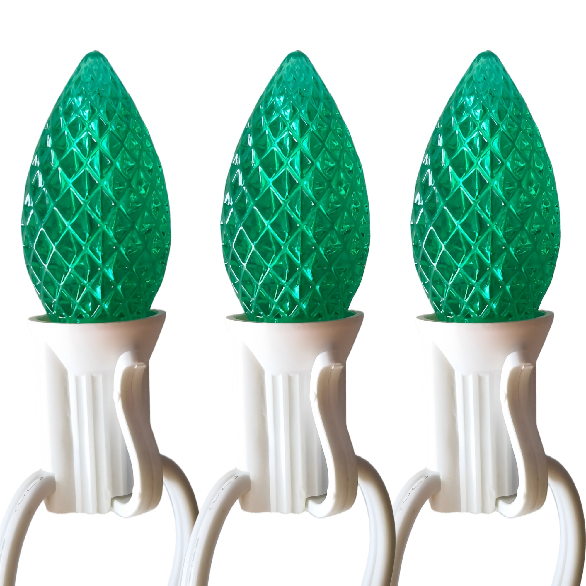 Commercial Grade Green C7 LED Christmas Lights 25Ft 25 Bulbs on White Wire