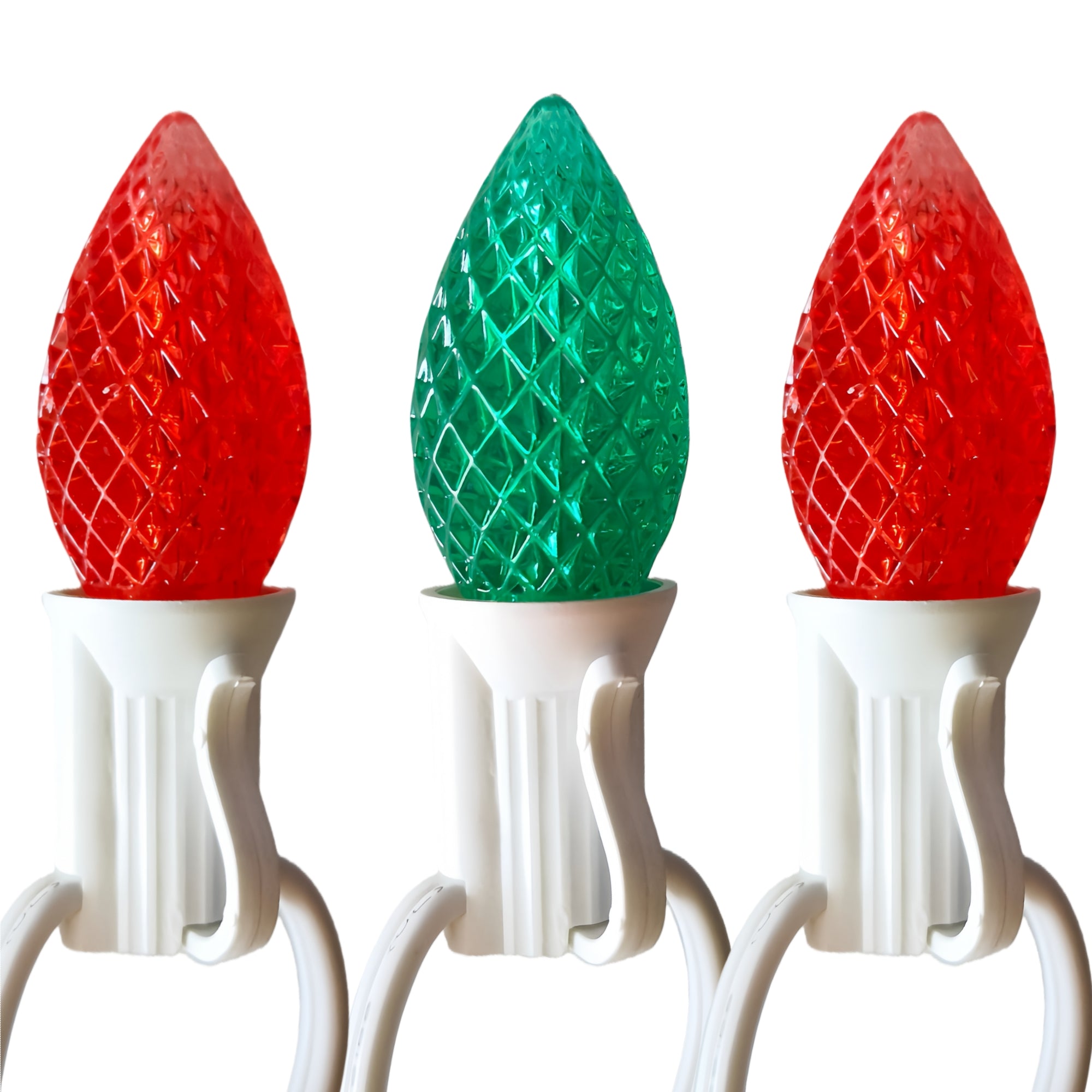 Commercial Grade Red Green C7 LED Christmas Lights 25Ft 25 Bulbs on White Wire
