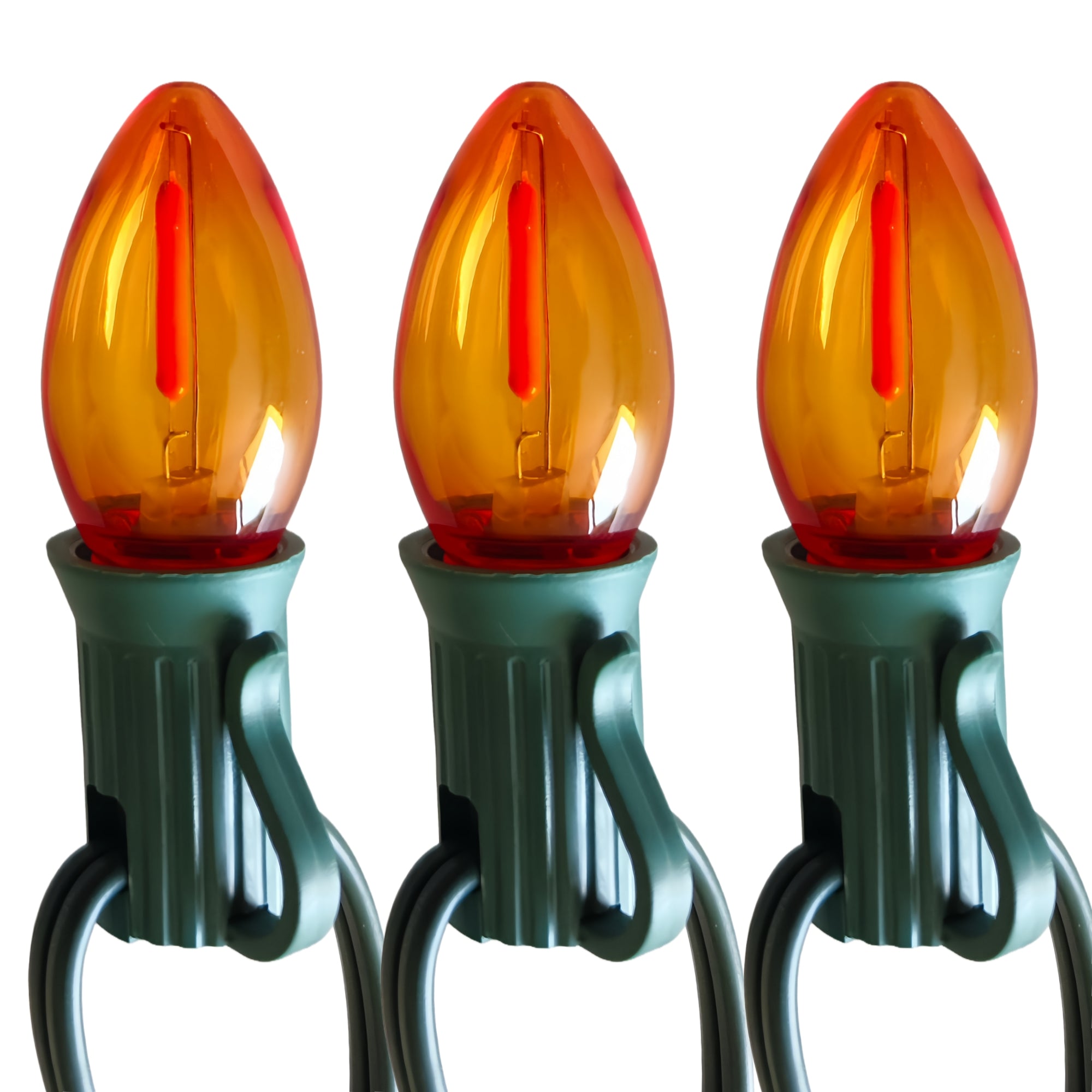 Commercial Grade Orange C7 LED Christmas Lights 25Ft 25 Bulbs on Green Wire