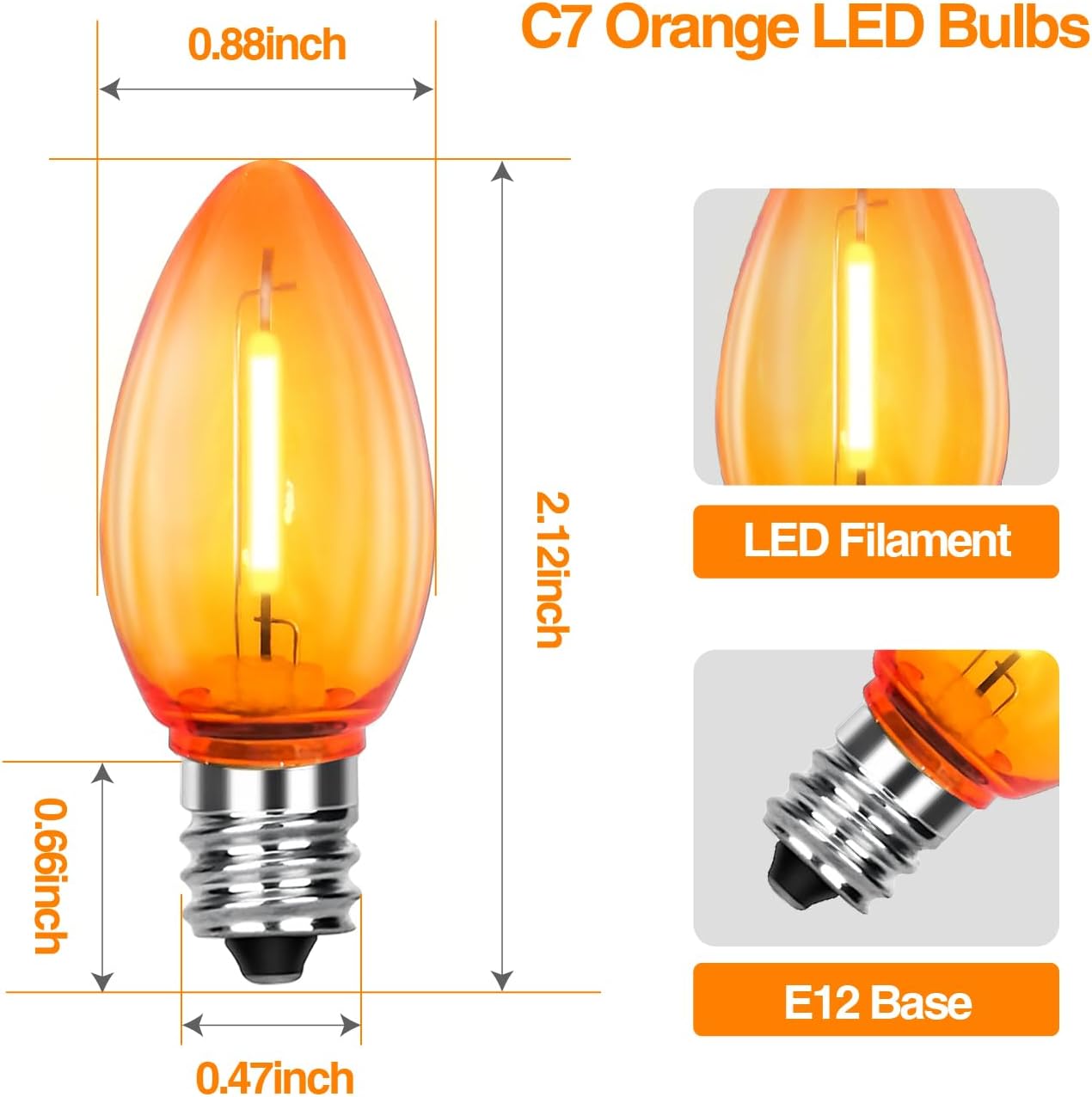 120V E12/C7 LED Replacement Christmas Smooth Light Bulb, Orange