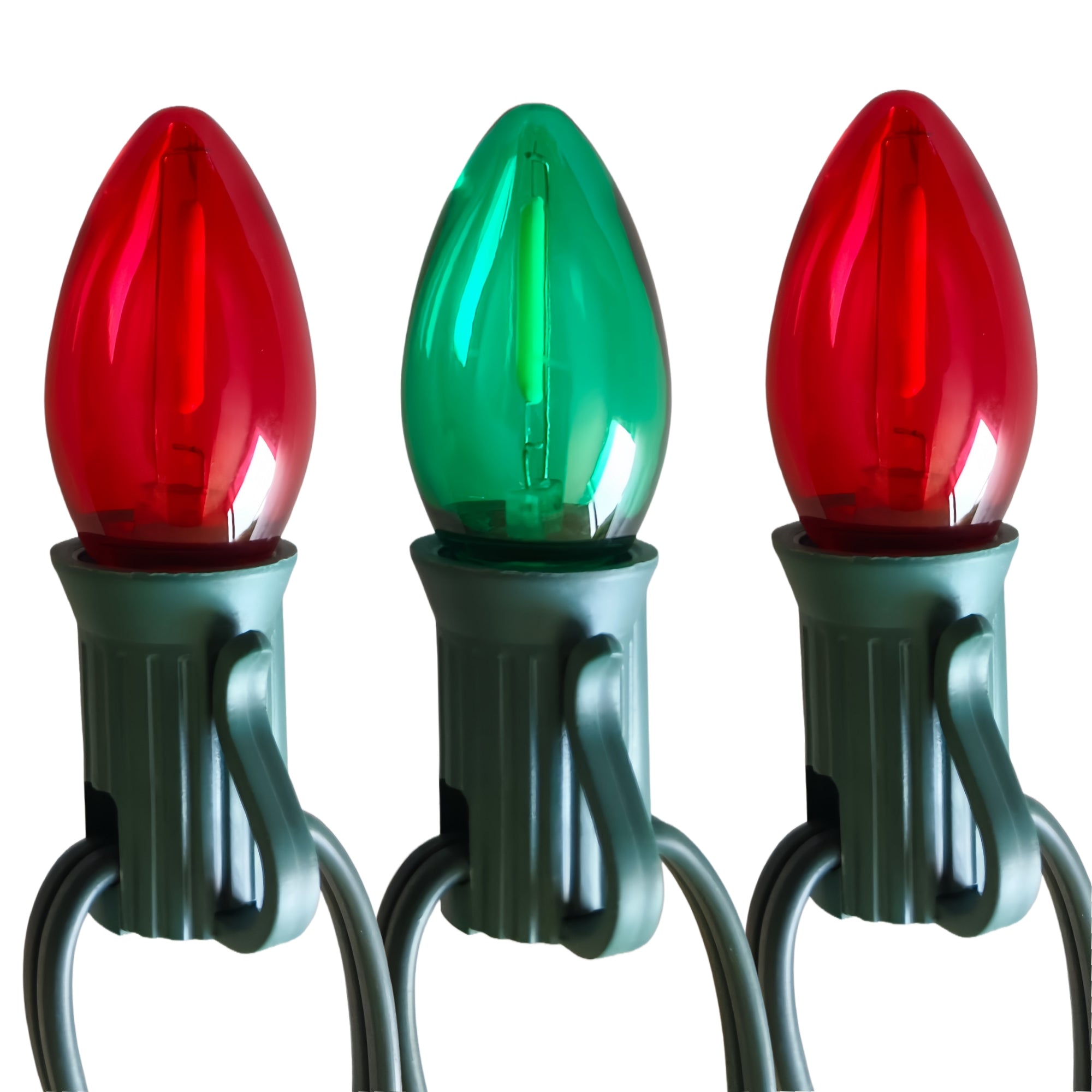 Commercial Grade Red Green C7 LED Christmas Lights 25Ft 25 Bulbs on Green Wire