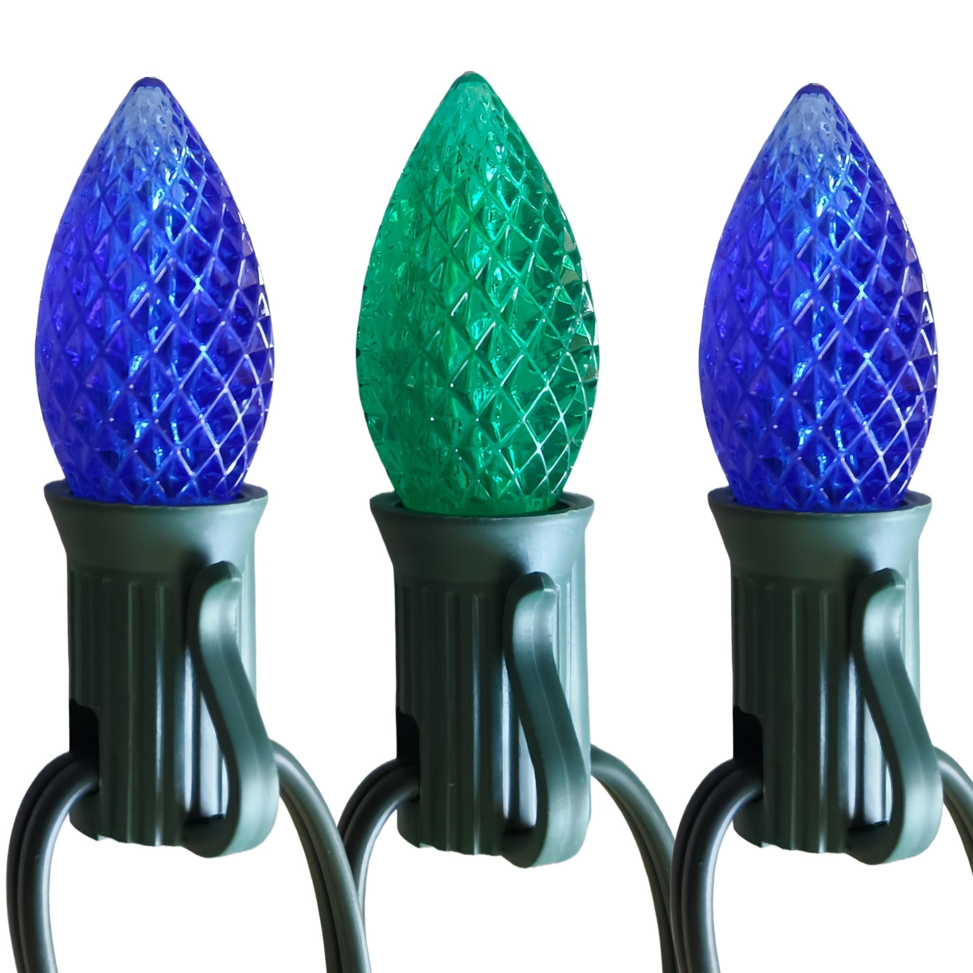 Commercial Grade Blue Green C7 LED Christmas Lights 25Ft 25 Bulbs on Green Wire