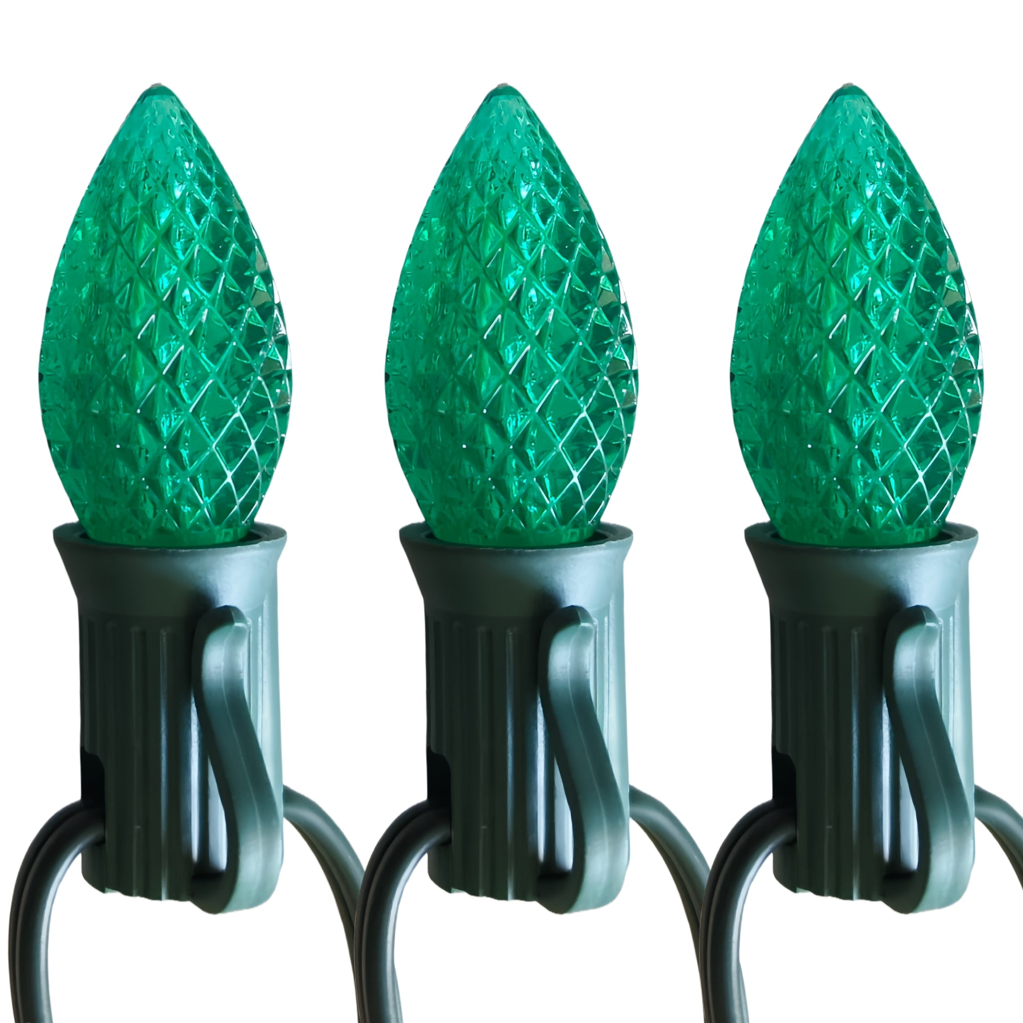 Commercial Grade Green C7 LED Christmas Lights 25Ft 25 Bulbs on Green Wire