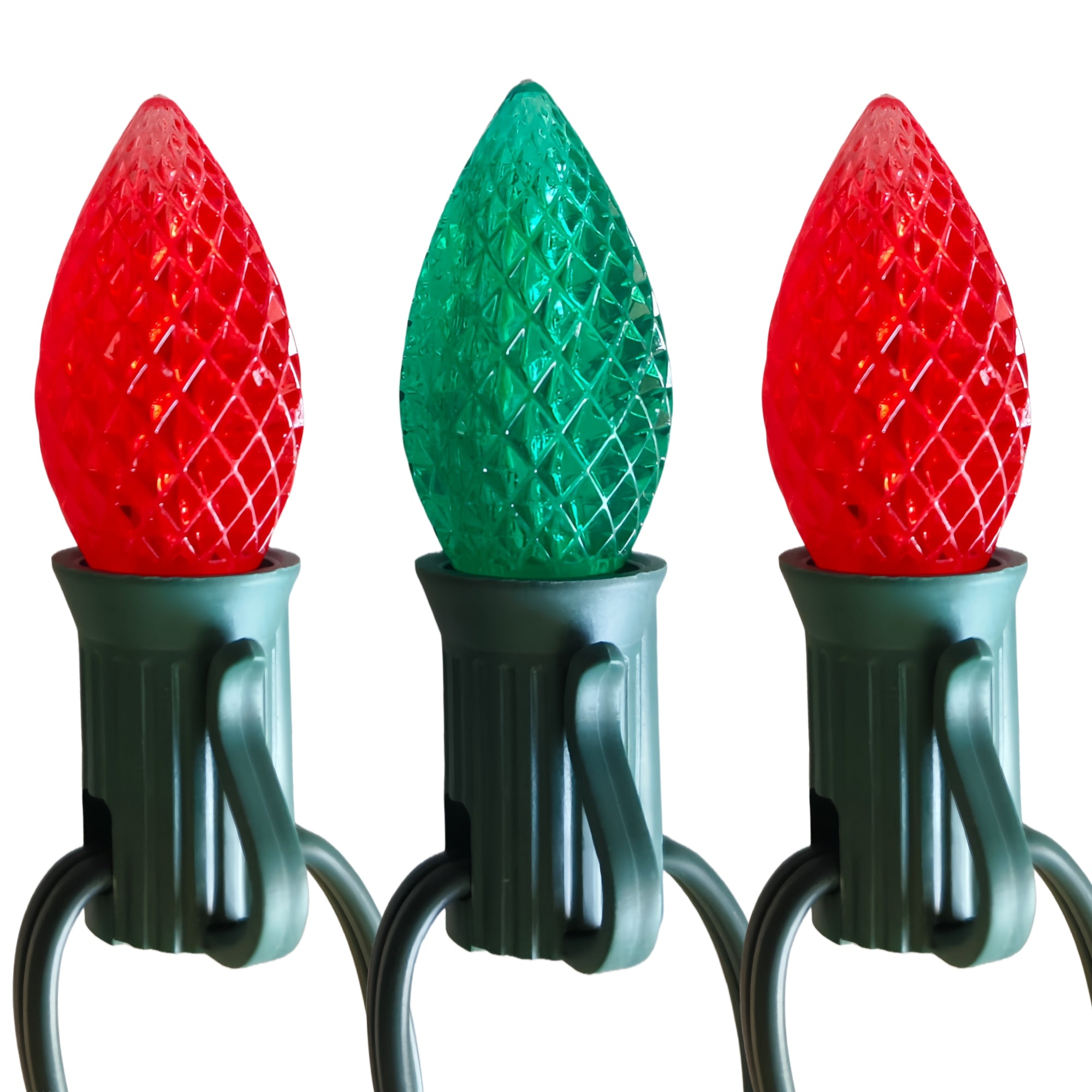 Commercial Grade Red Green C7 LED Christmas Lights 25Ft 25 Bulbs on Green Wire