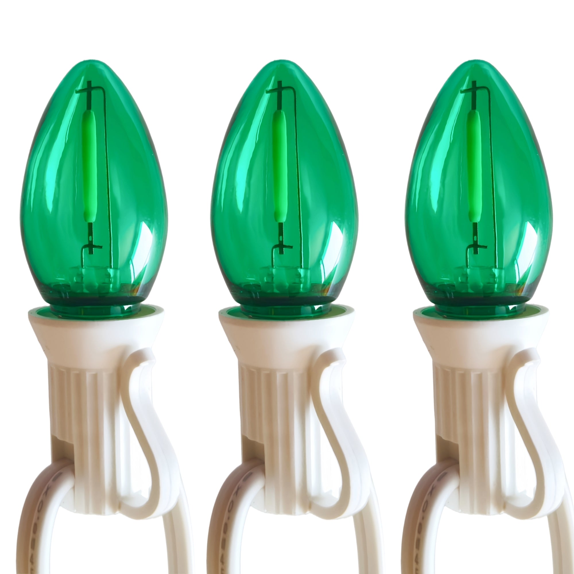 Commercial Grade Green C7 LED Christmas Lights 25Ft 25 Bulbs on White Wire