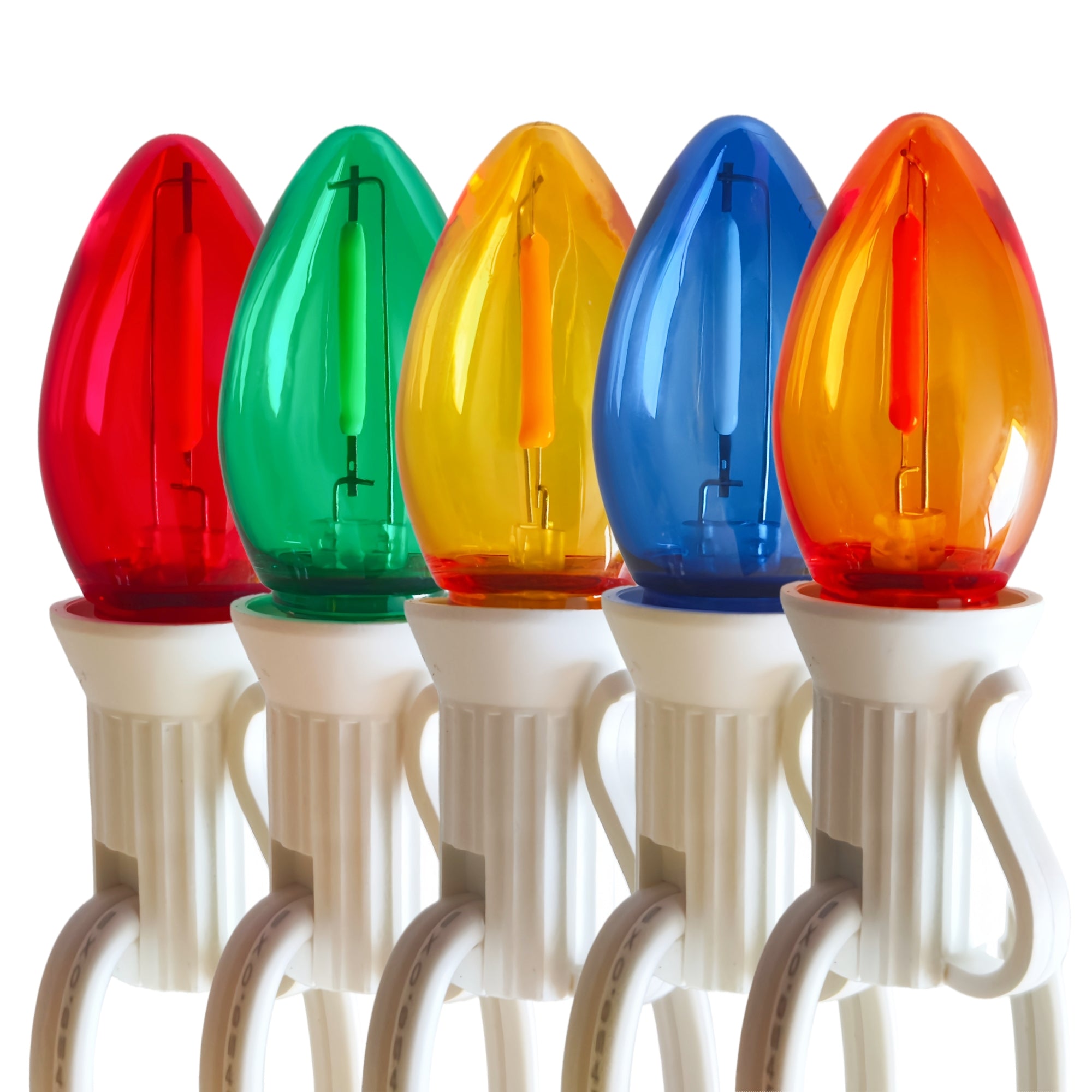 Commercial Grade Multicolor C7 LED Christmas Lights 25Ft 25 Bulbs on White Wire