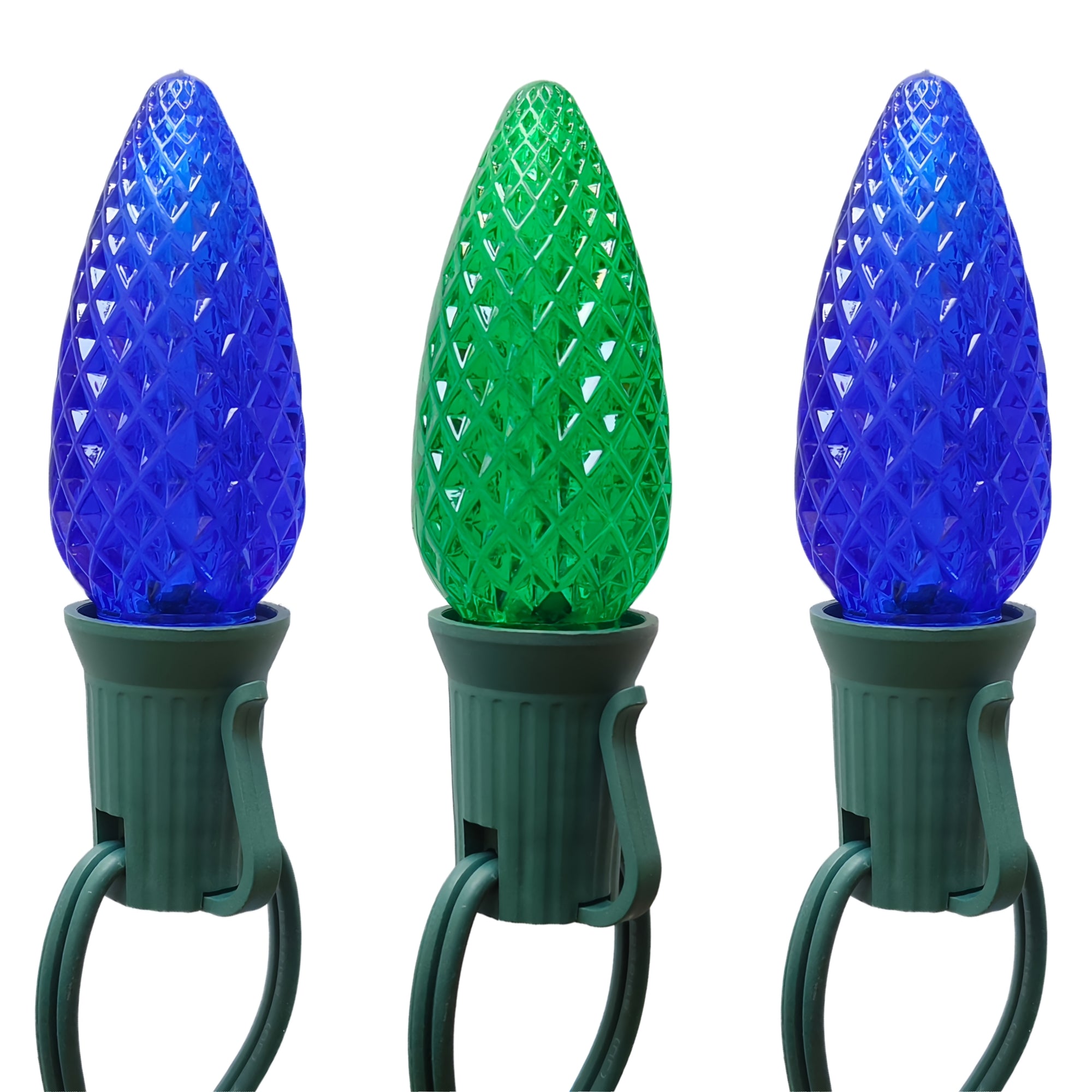 Commercial Grade Blue Green C9 LED Christmas Lights 25Ft 25 Bulbs on Green Wire