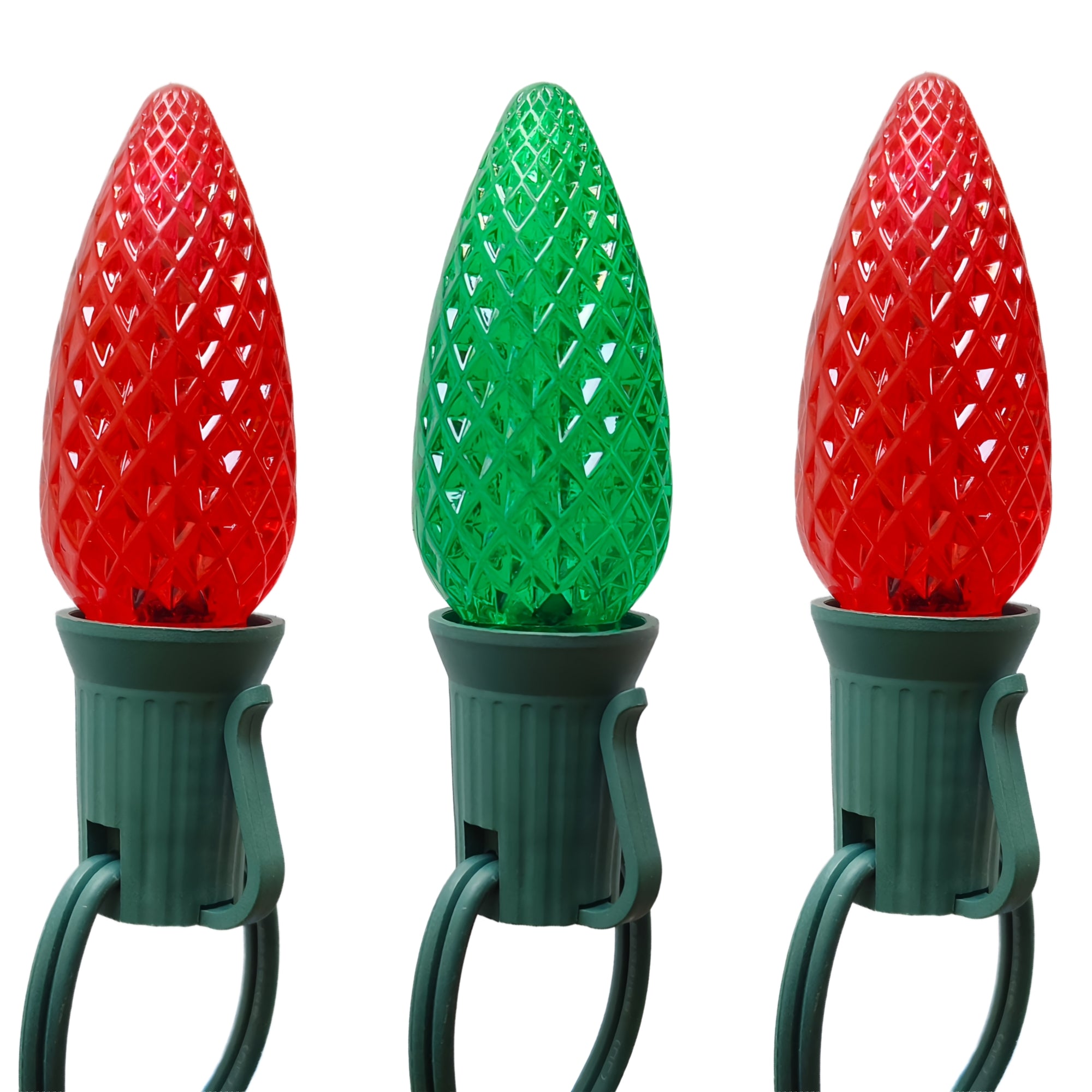 Commercial Grade Red Green C9 LED Christmas Lights 25Ft 25 Bulbs on Green Wire