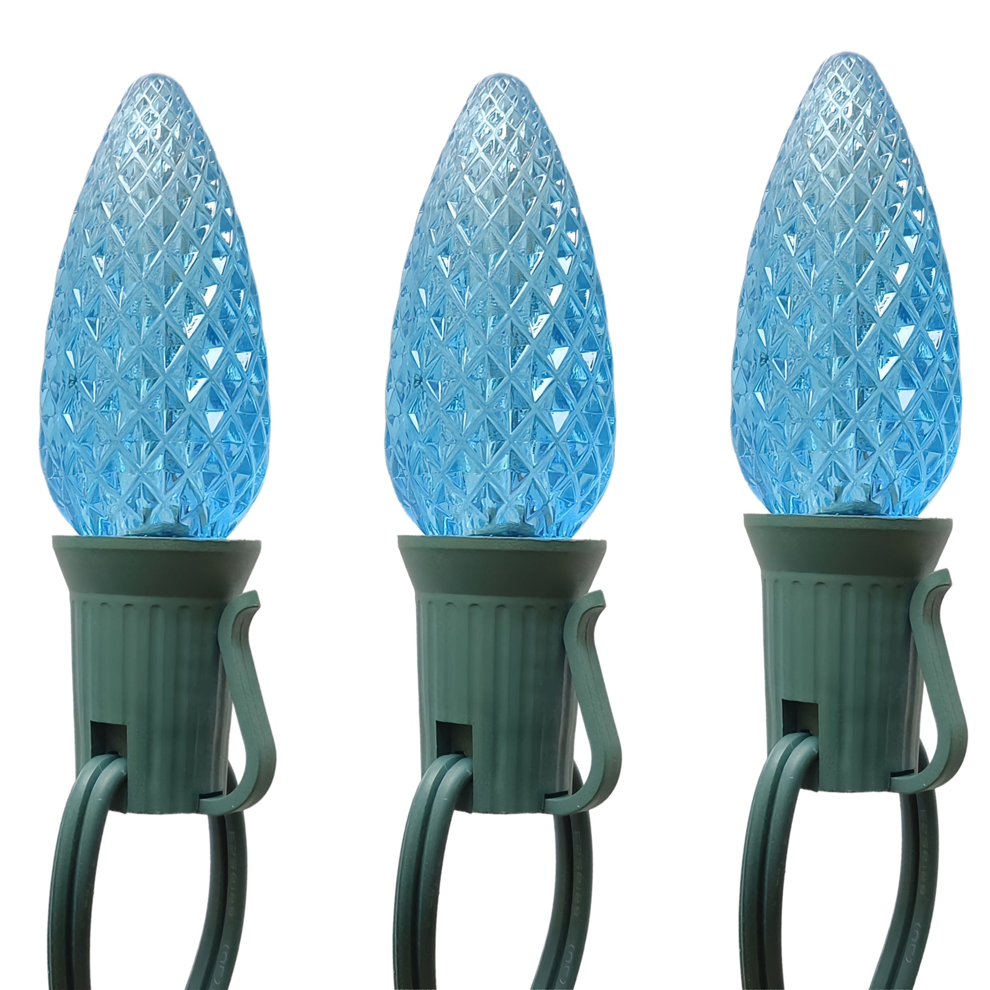 Commercial Grade Teal C9 LED Christmas Lights 25Ft 25 Bulbs on Green Wire