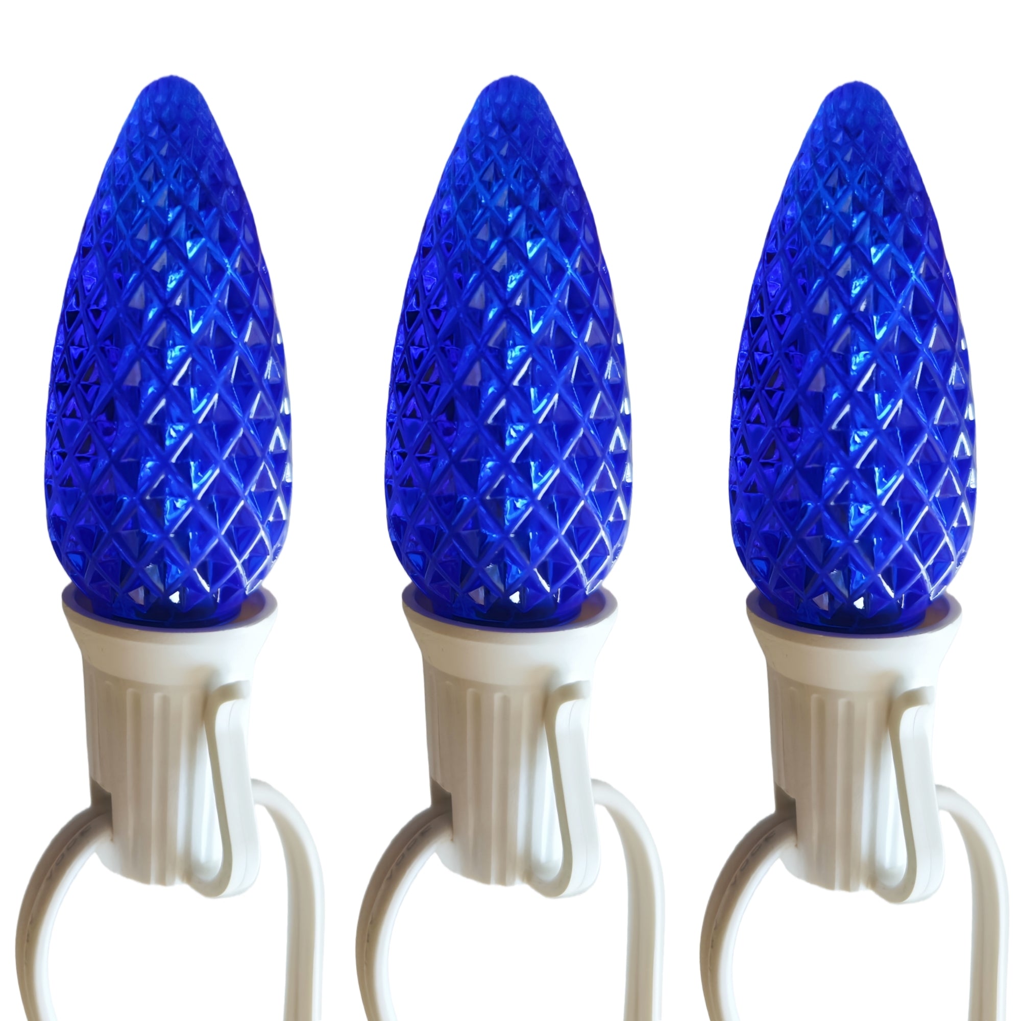 Commercial Grade Blue C9 LED Christmas Lights 25Ft 25 Bulbs on White Wire
