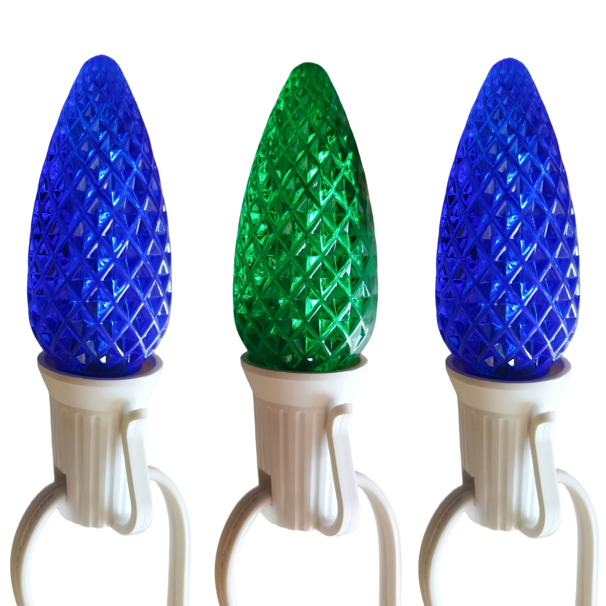 Commercial Grade Blue Green C9 LED Christmas Lights 25Ft 25 Bulbs on White Wire