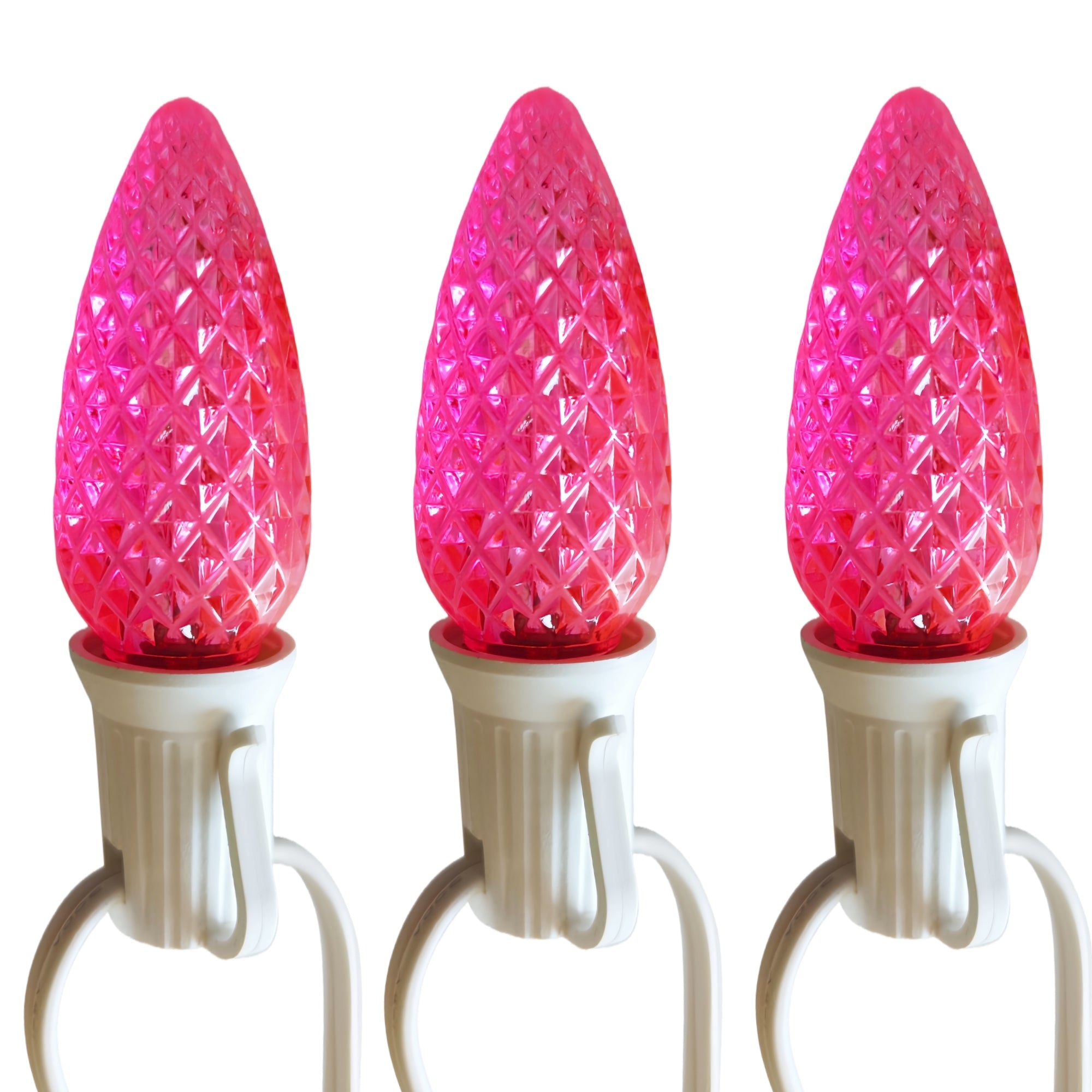 Commercial Grade Pink C9 LED Christmas Lights 25Ft 25 Bulbs on White Wire