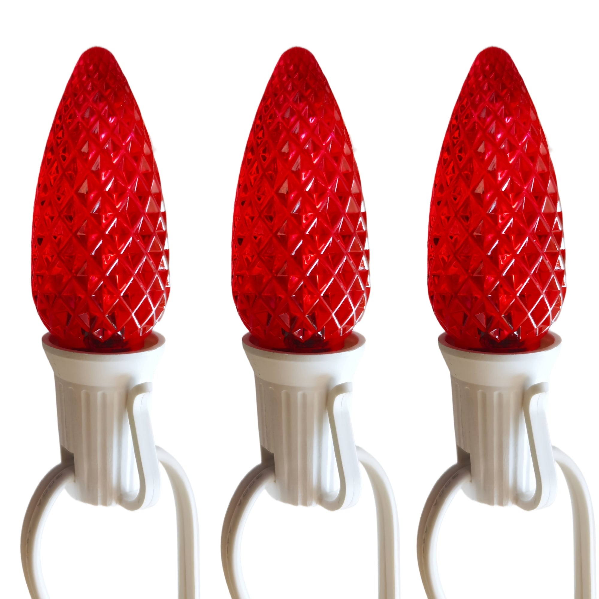 Commercial Grade Red C9 LED Christmas Lights 25Ft 25 Bulbs on White Wire