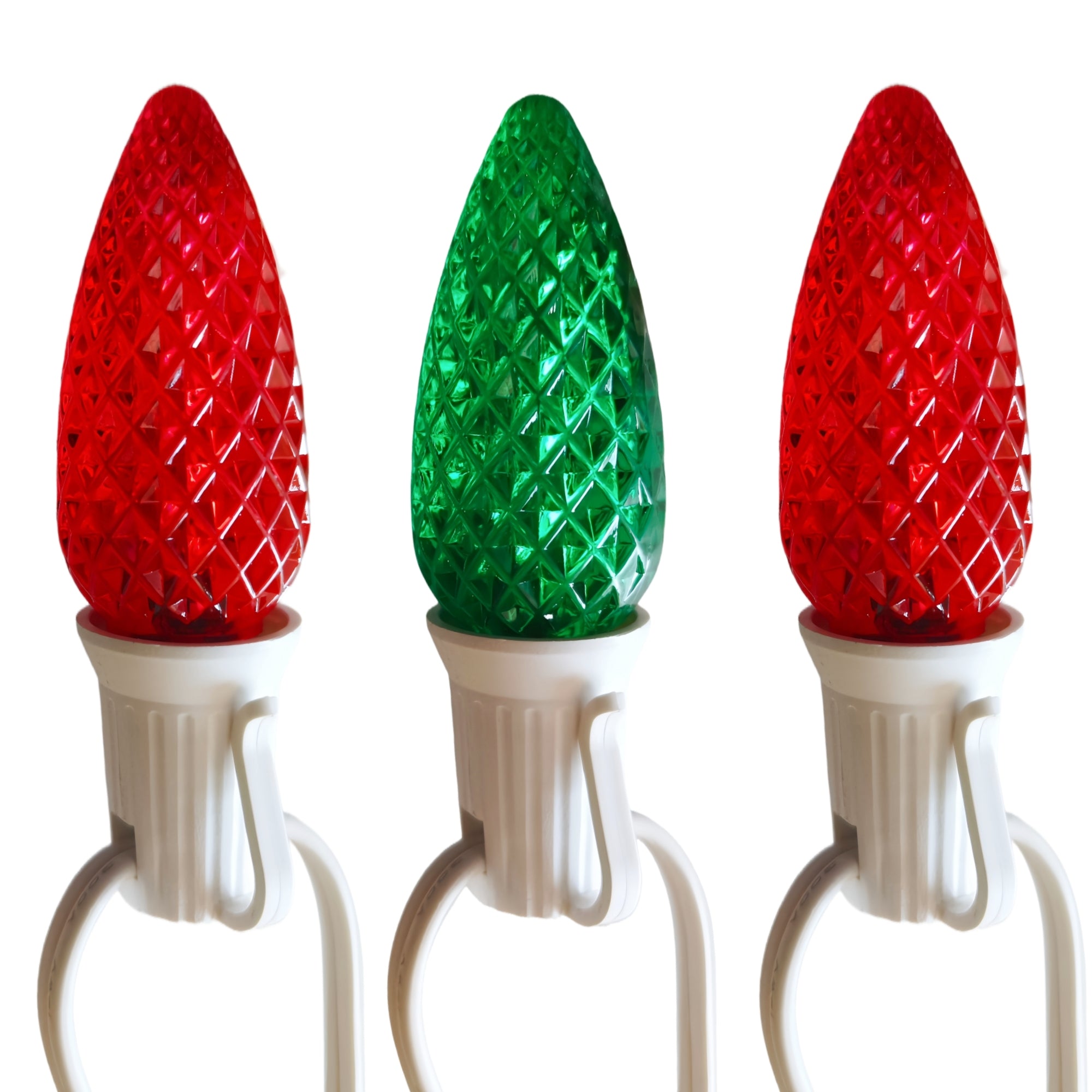 Commercial Grade Red Green C9 LED Christmas Lights 25Ft 25 Bulbs on White Wire