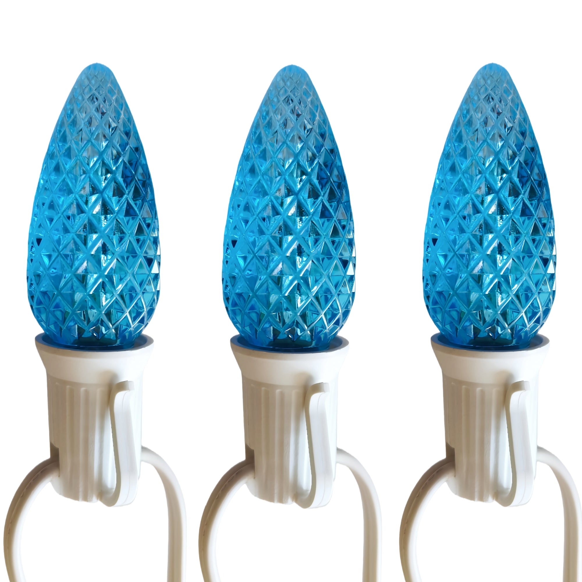 Commercial Grade Teal C9 LED Christmas Lights 25Ft 25 Bulbs on White Wire