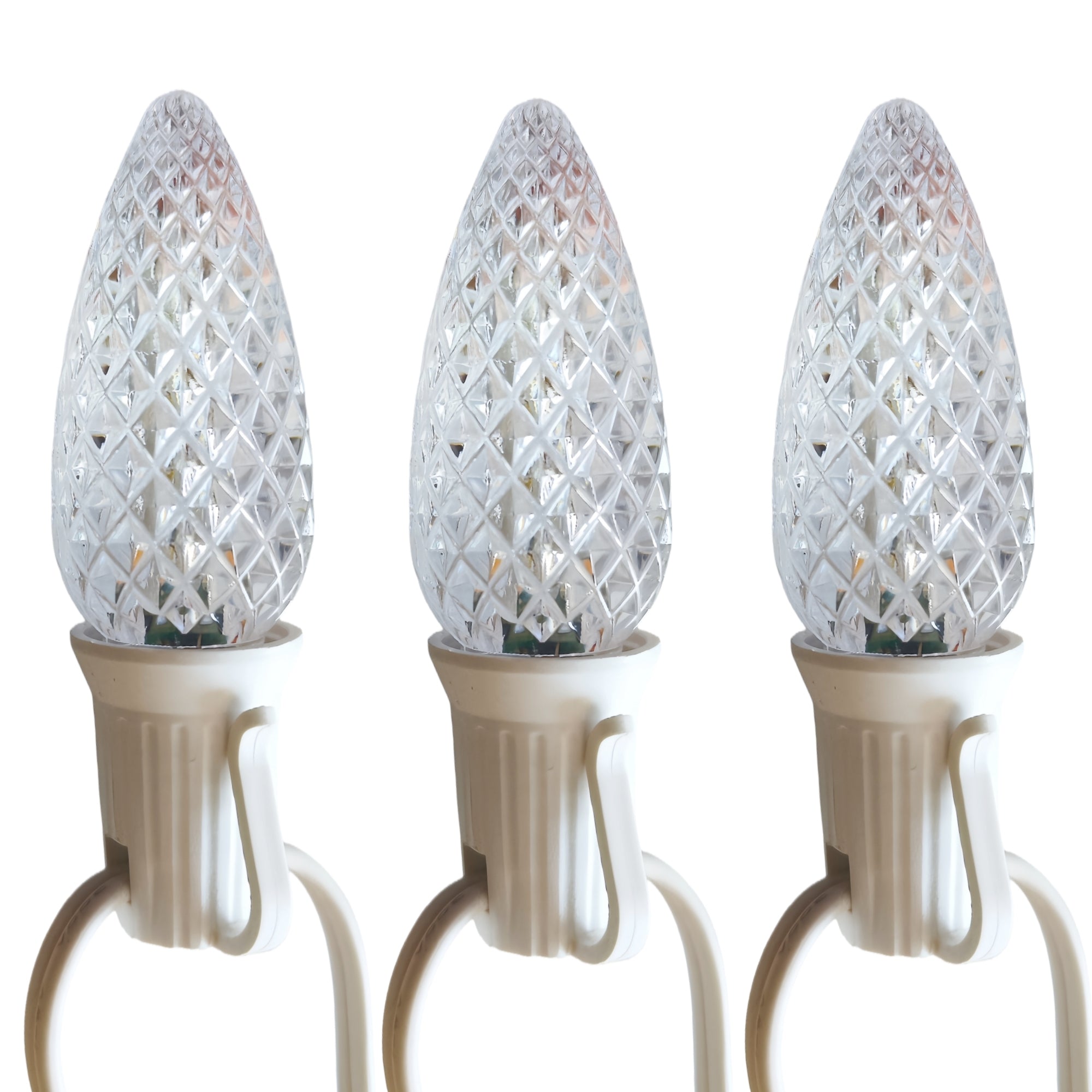 Commercial Grade Warm White C9 LED Christmas Lights 25Ft 25 Bulbs on White Wire