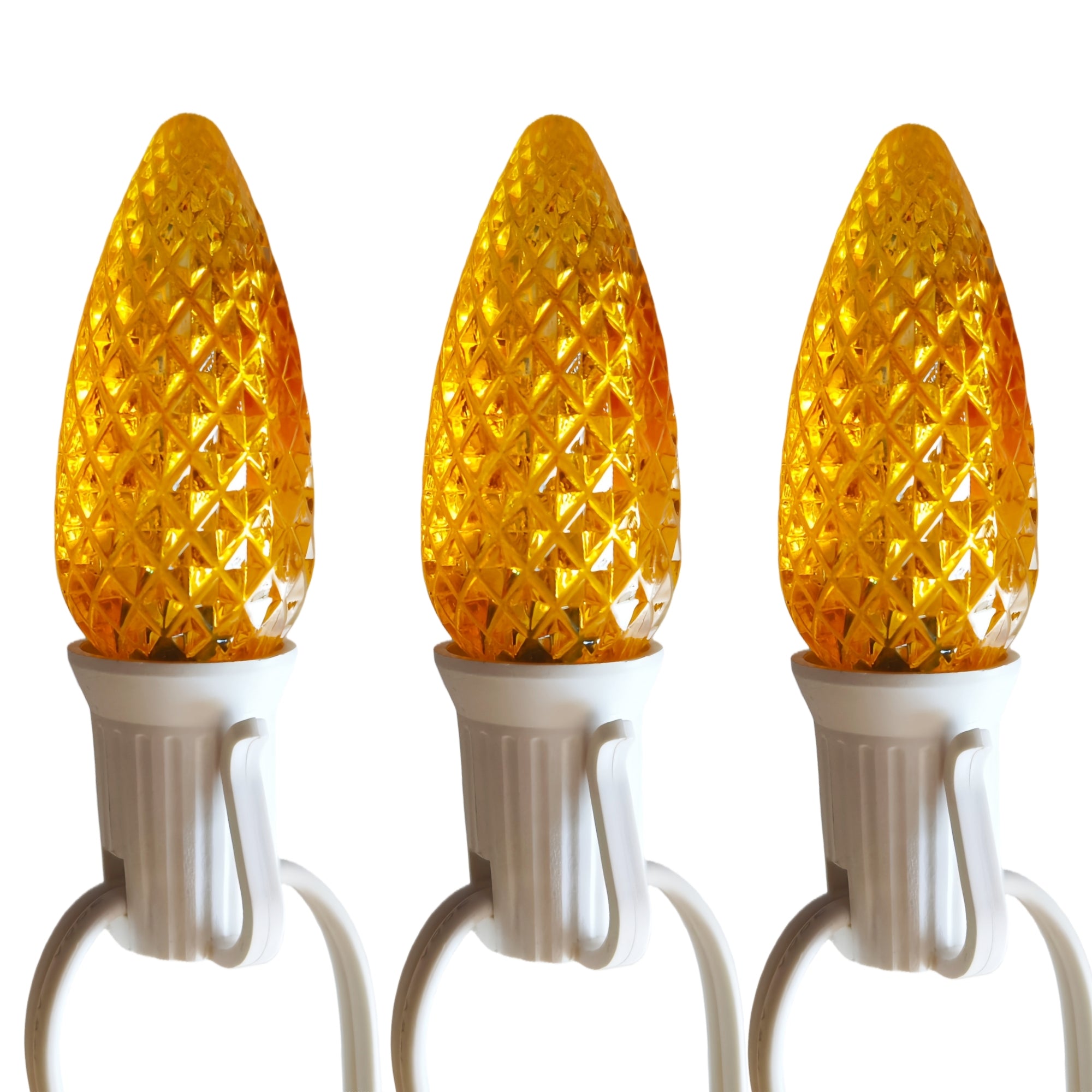 Commercial Grade Yellow C9 LED Christmas Lights 25Ft 25 Bulbs on White Wire