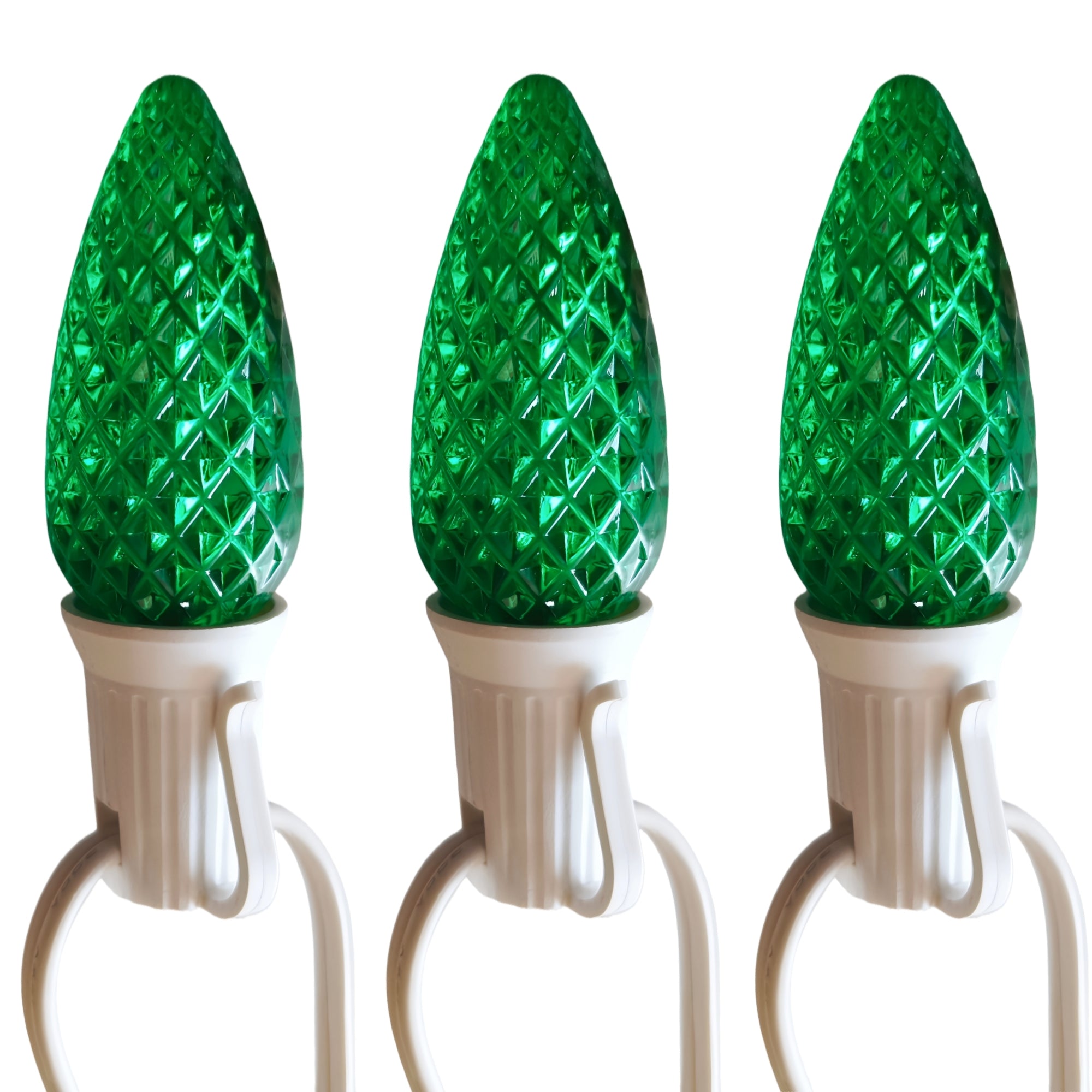 Commercial Grade Green C9 LED Christmas Lights 25Ft 25 Bulbs on White Wire