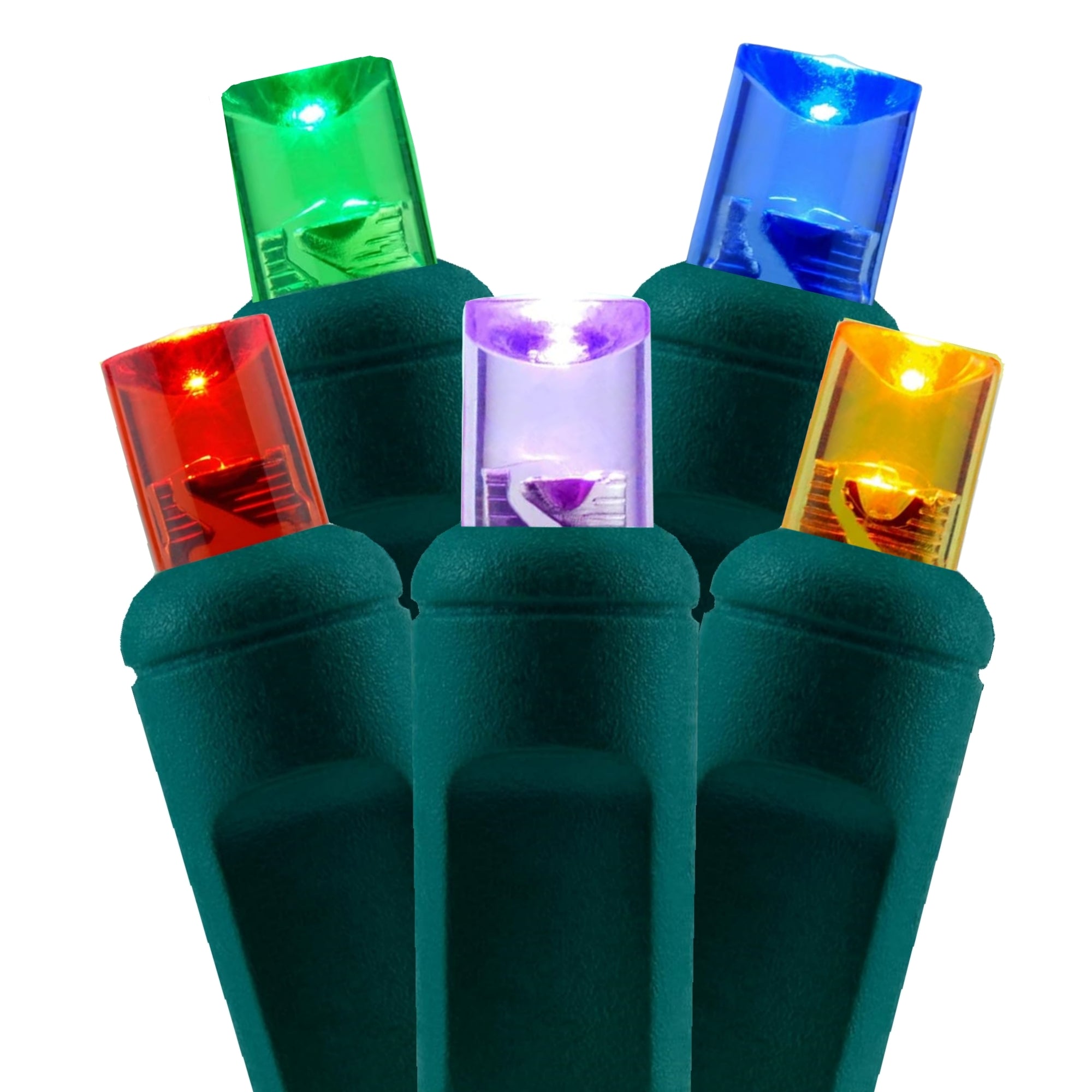 Commercial Grade Multicolor 5mm Wide Angle LED Christmas Lights on Green Wire