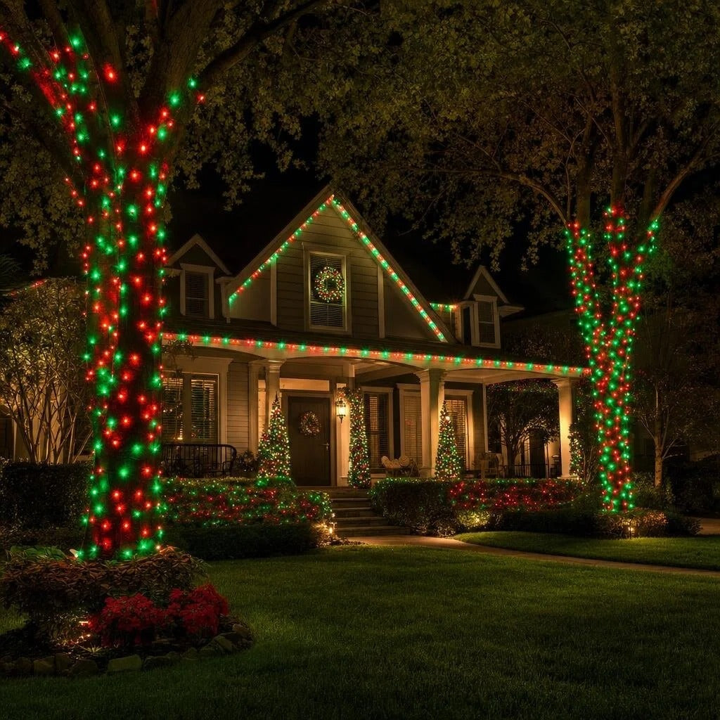 Commercial Grade Red Green 5mm Wide Angle LED Christmas Lights on Green Wire
