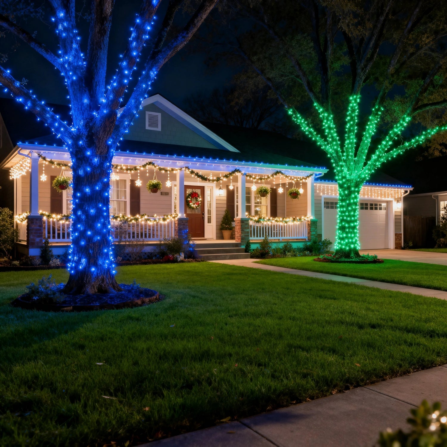 Commercial Grade Blue 5mm Wide Angle LED Christmas Lights on Green Wire