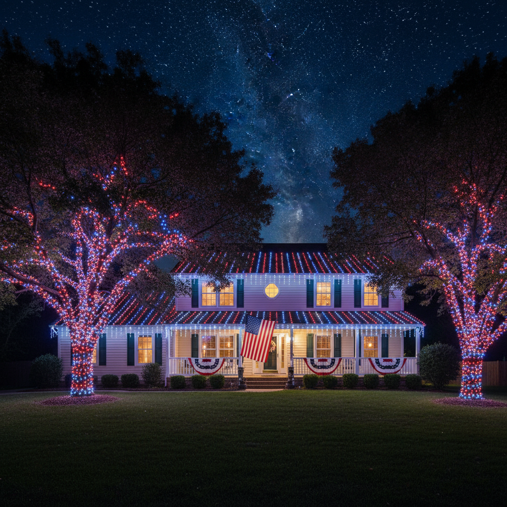 Commercial Grade Red White Blue 5mm Wide Angle LED Christmas Lights on Green Wire
